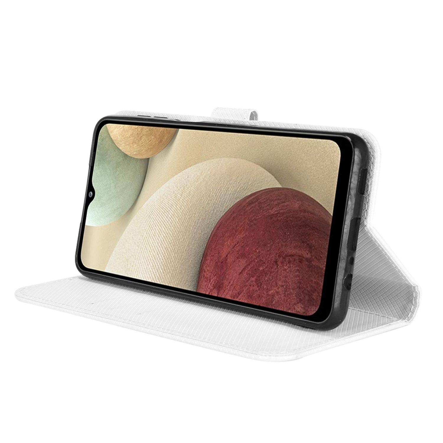 Hülle kompatibel mit Samsung Galaxy A12 Kunstleder Handyhülle - Handy Case Weiß