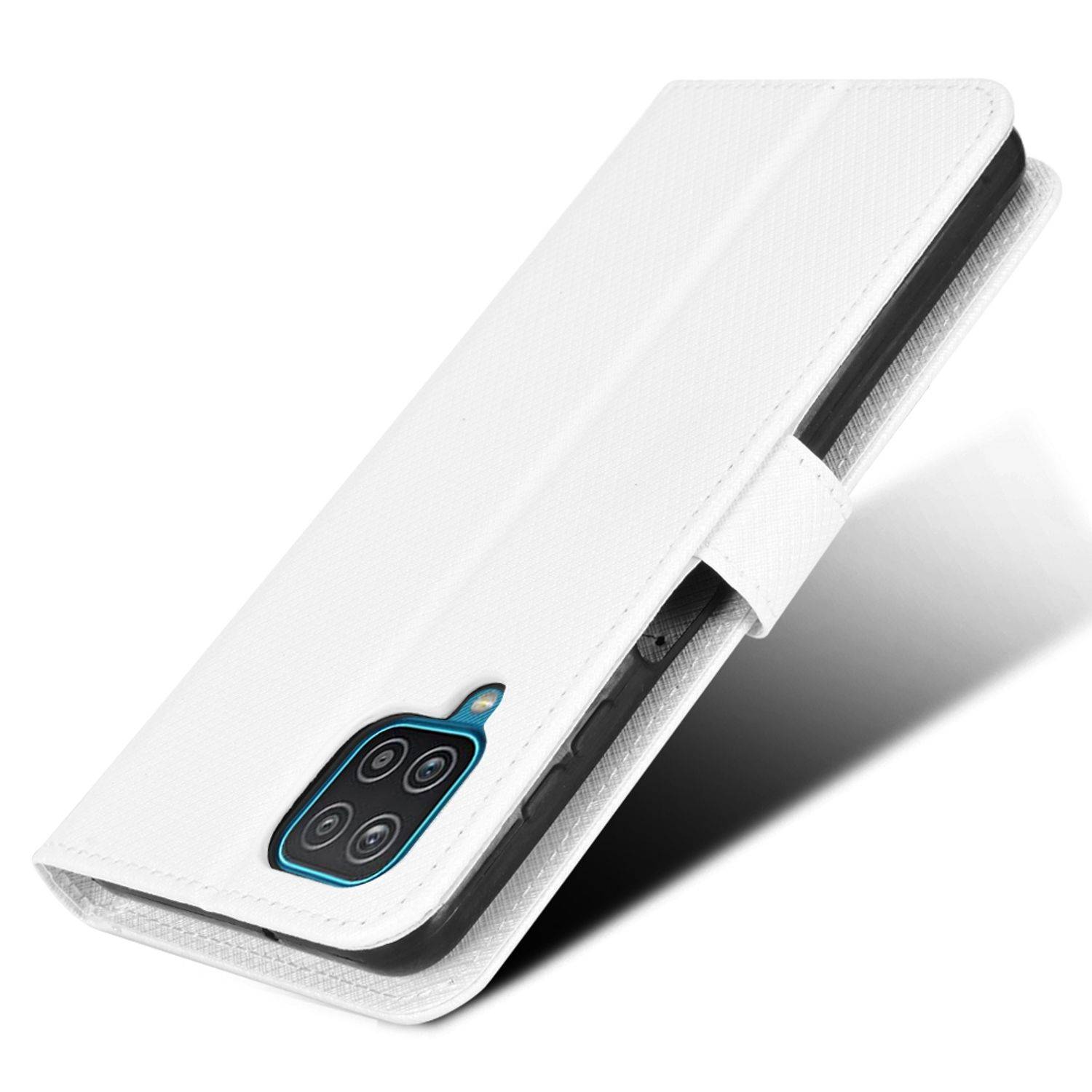 Hülle kompatibel mit Samsung Galaxy A12 Kunstleder Handyhülle - Handy Case Weiß
