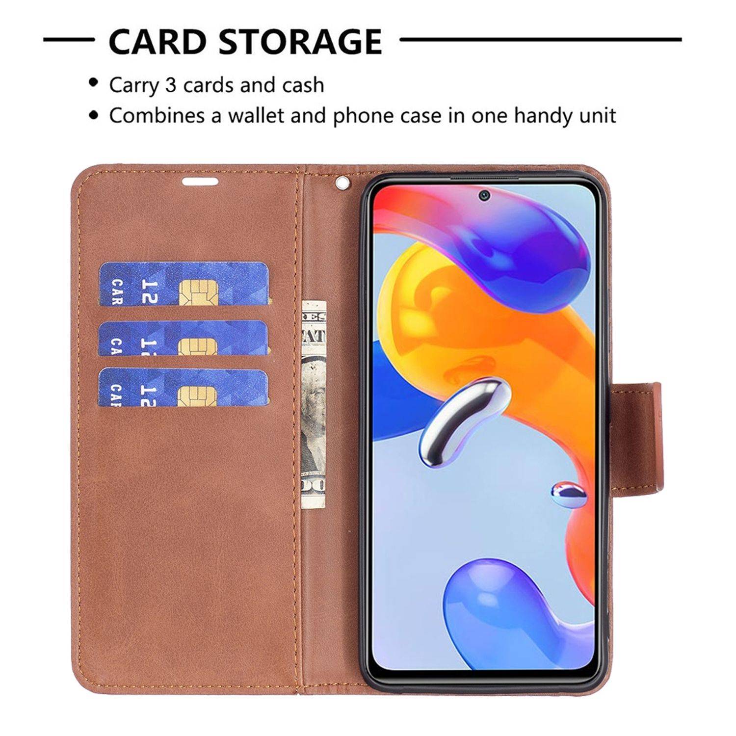 Hülle kompatibel mit Xiaomi Redmi Note 11 Pro / Note 11 Pro+ 5G Kunstleder Handyhülle - Handy Case Braun