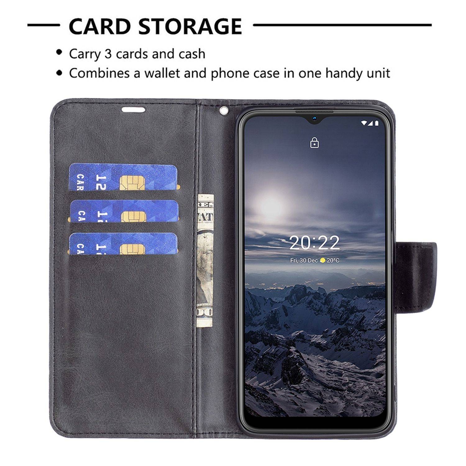 Hülle kompatibel mit Nokia G21 / G11 Kunstleder Handyhülle - Handy Case Schwarz