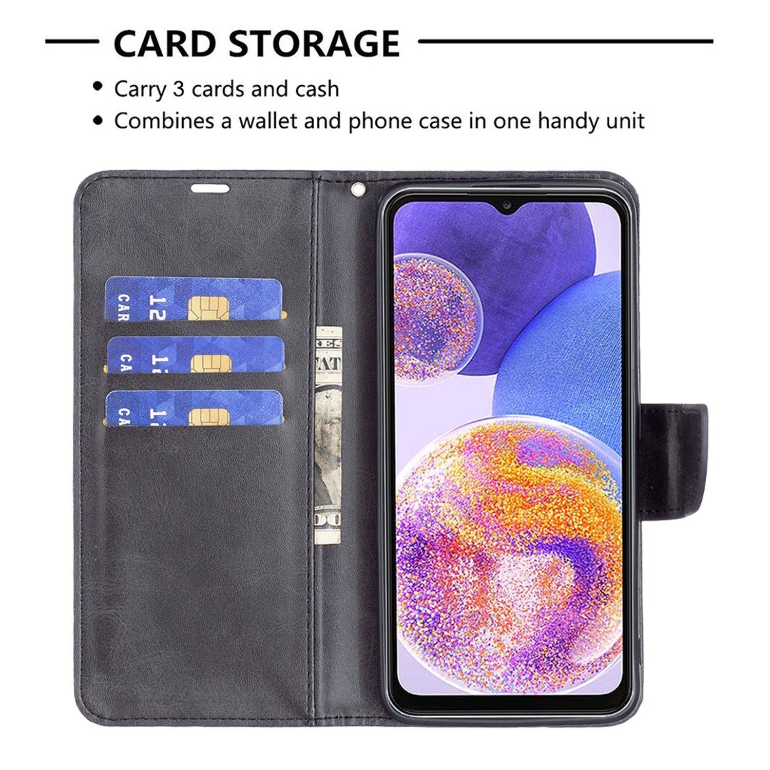Hülle kompatibel mit Samsung Galaxy A23 Kunstleder Handyhülle - Handy Case Schwarz