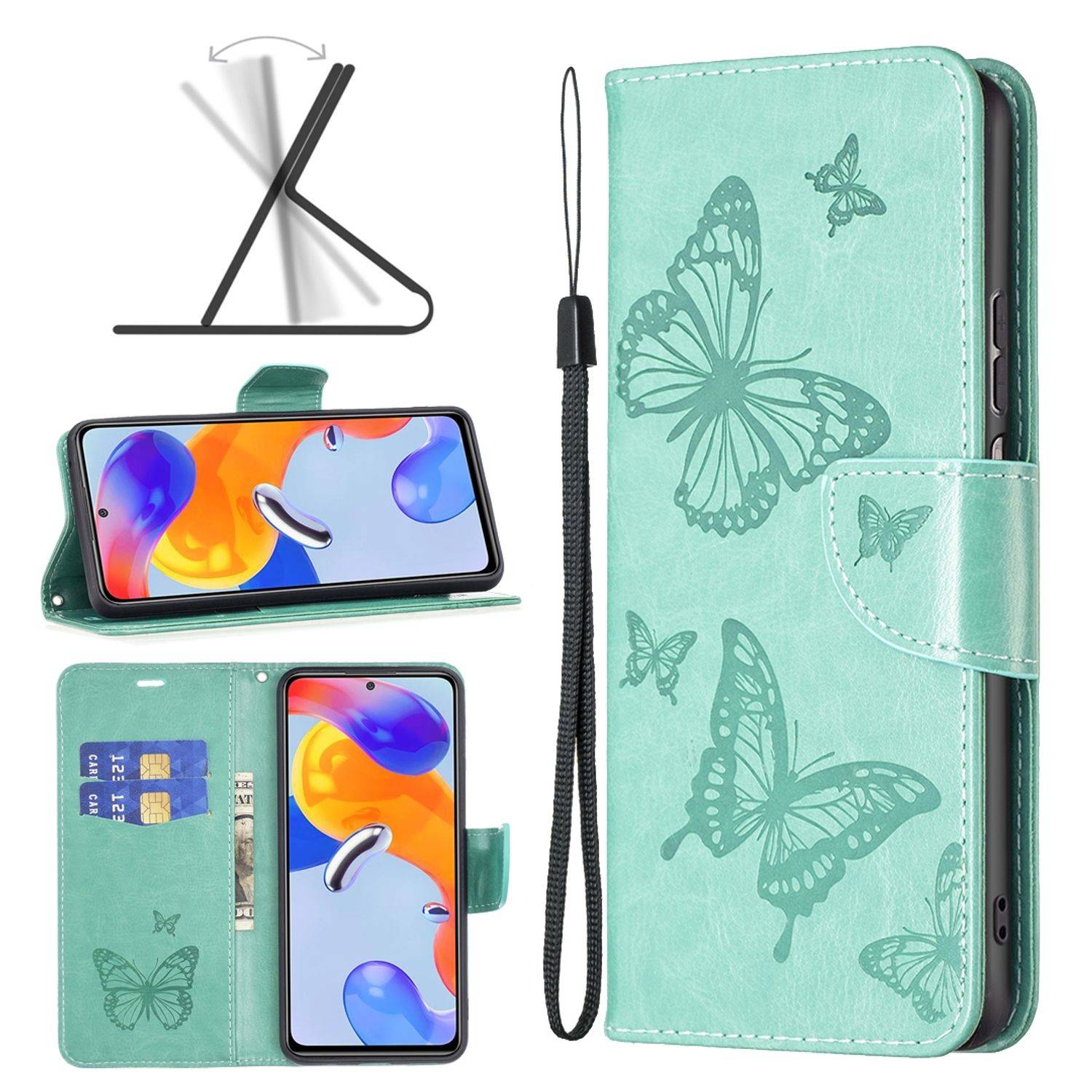 Hülle kompatibel mit Xiaomi Redmi Note 11 Pro / Note 11 Pro+ 5G Kunstleder Handyhülle - Handy Case Grün