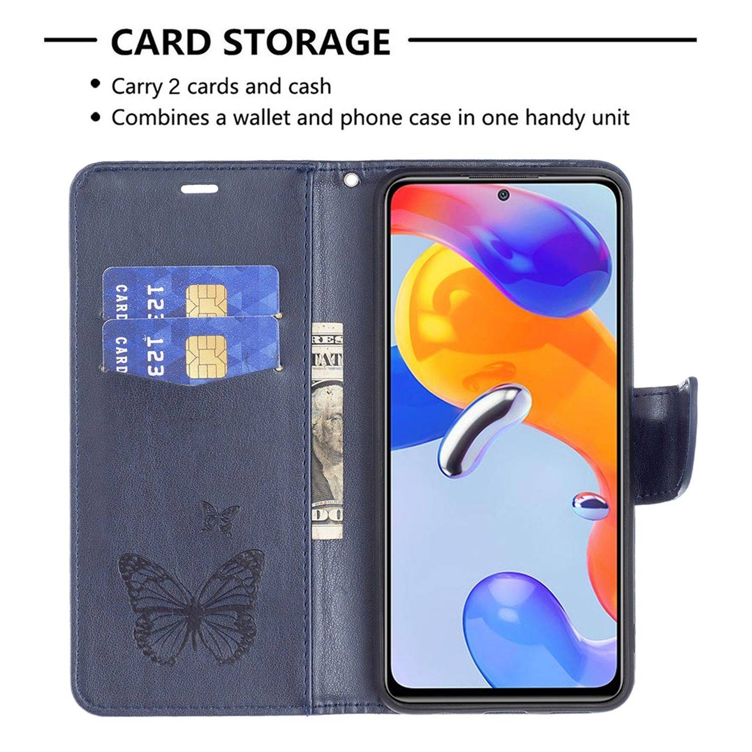 Hülle kompatibel mit Xiaomi Redmi Note 11 Pro / Note 11 Pro+ 5G Kunstleder Handyhülle - Handy Case Blau