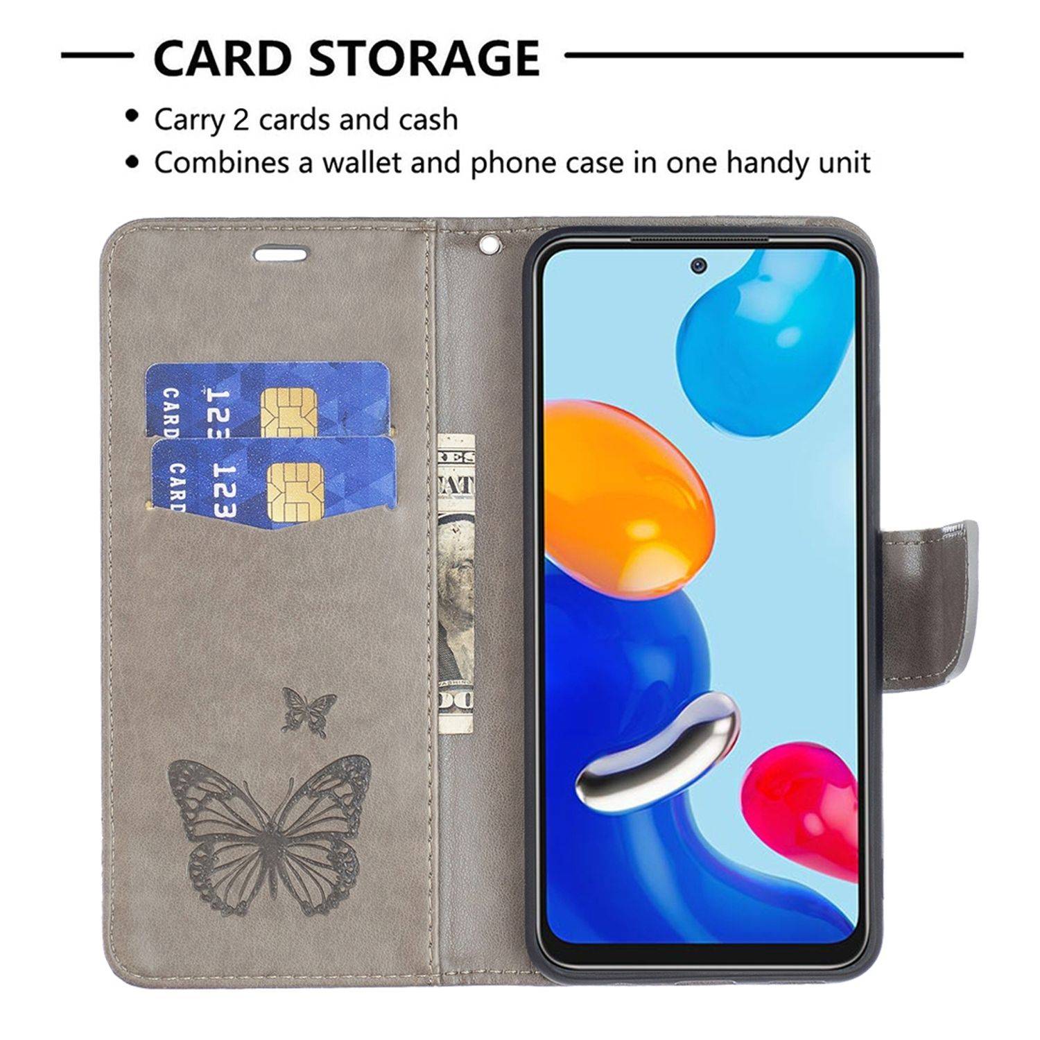 Hülle kompatibel mit Xiaomi Redmi Note 11 / Note 11S Global Kunstleder Handyhülle - Handy Case Grau