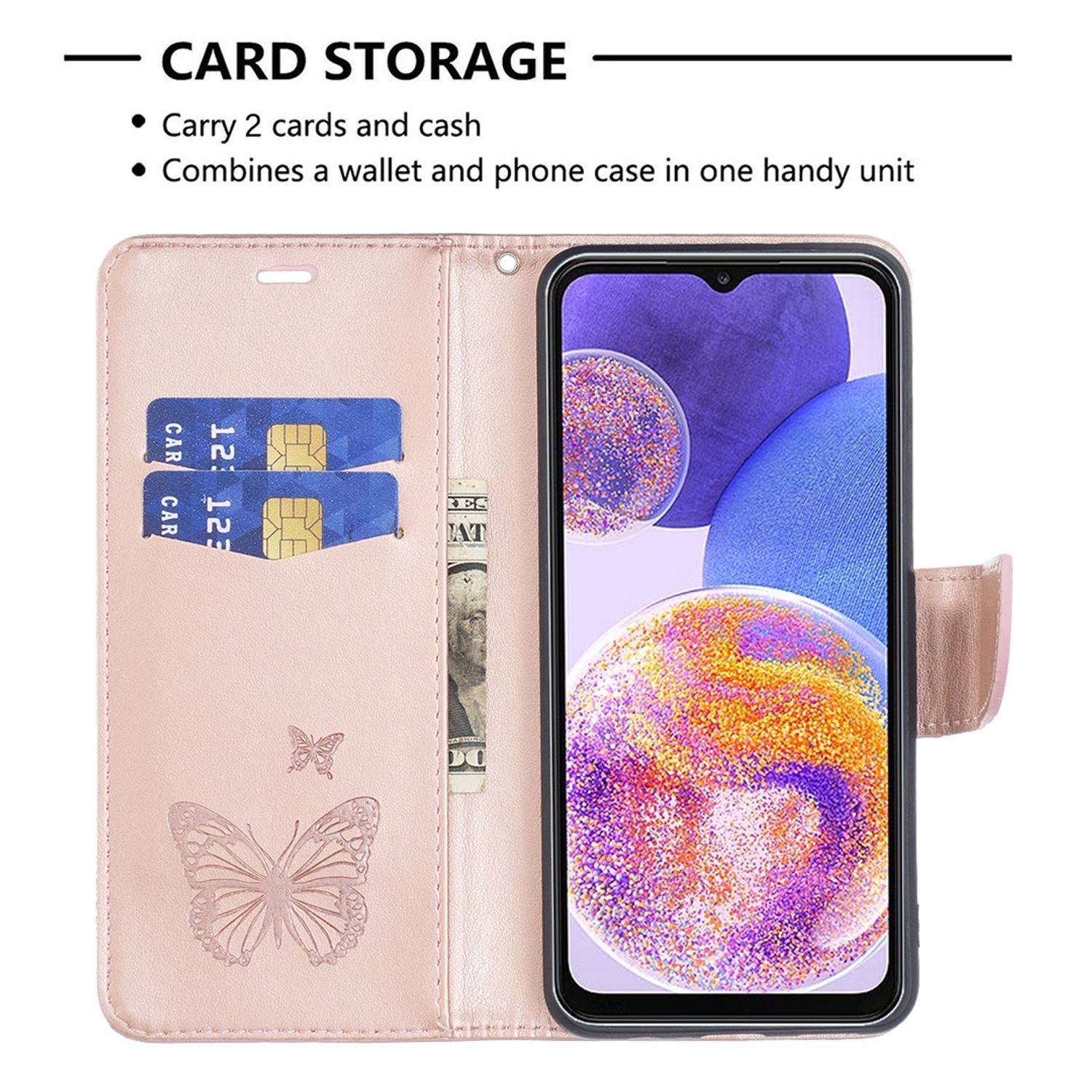 Hülle kompatibel mit Samsung Galaxy A23 Kunstleder Handyhülle - Handy Case Rosengold