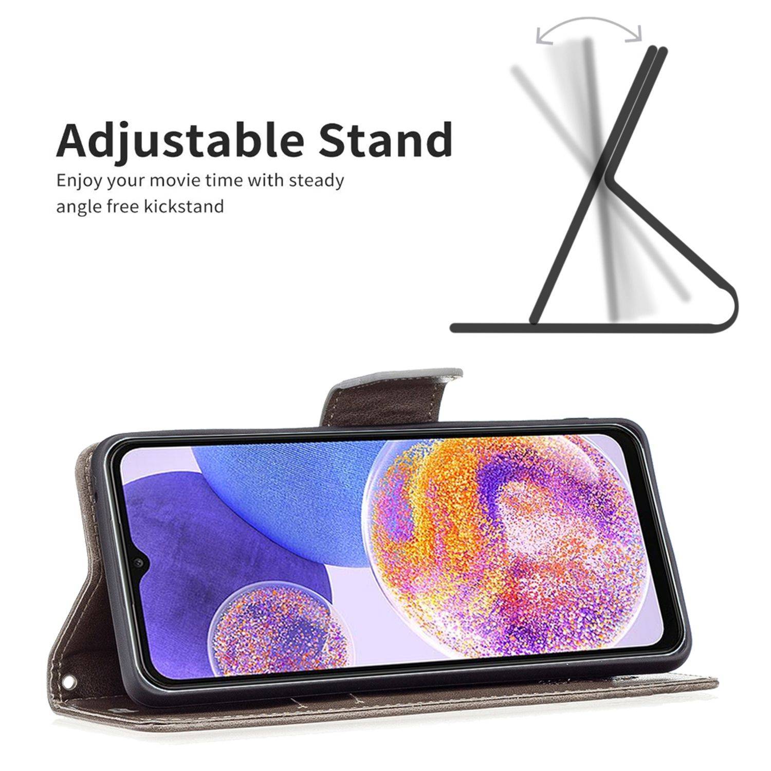Hülle kompatibel mit Samsung Galaxy A23 Kunstleder Handyhülle - Handy Case Grau