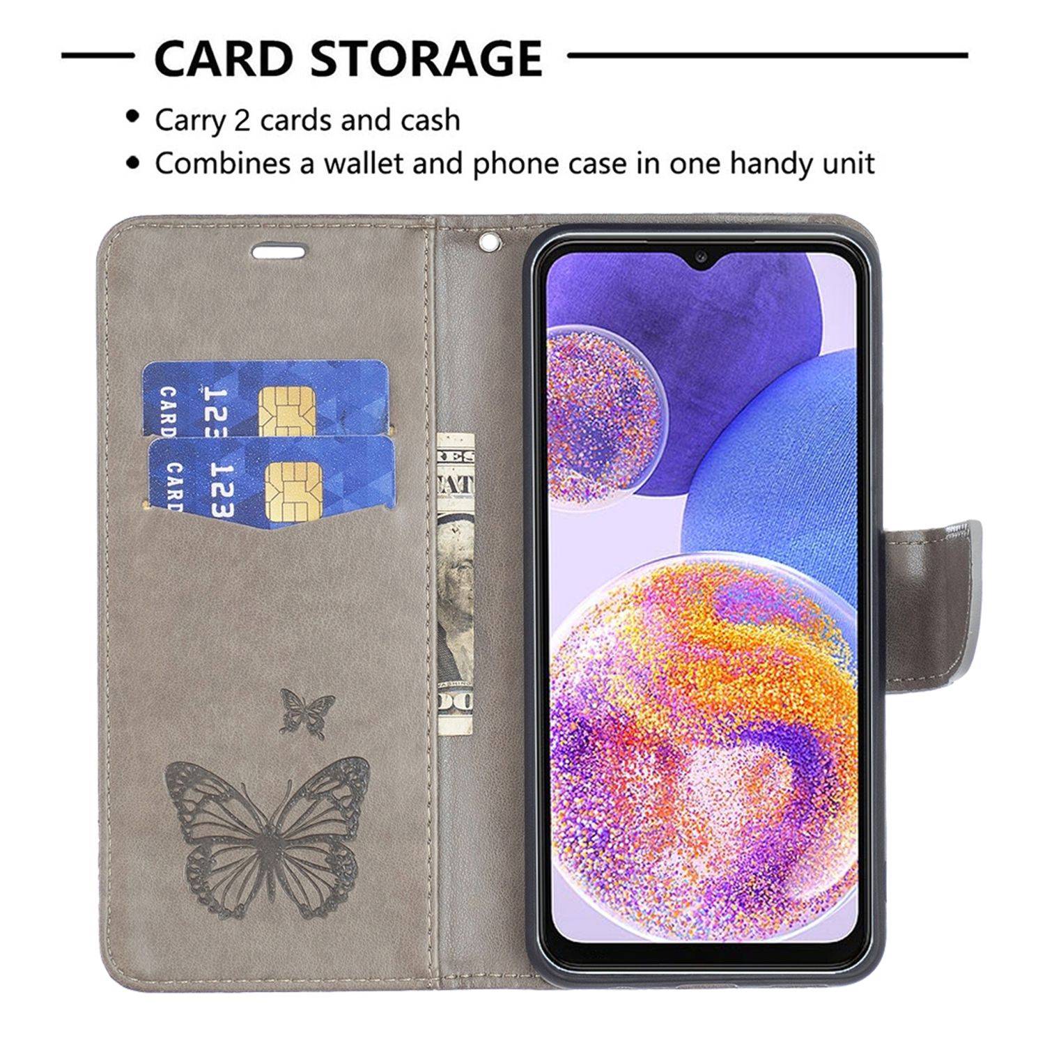 Hülle kompatibel mit Samsung Galaxy A23 Kunstleder Handyhülle - Handy Case Grau