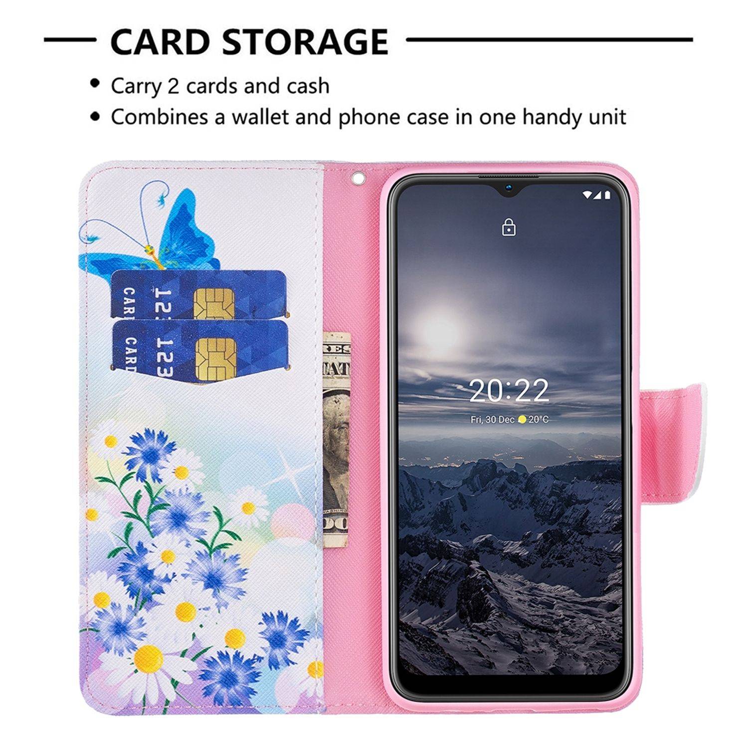 Hülle kompatibel mit Nokia G21 / G11 Kunstleder Handyhülle - Handy Case Schmetterlingsliebe
