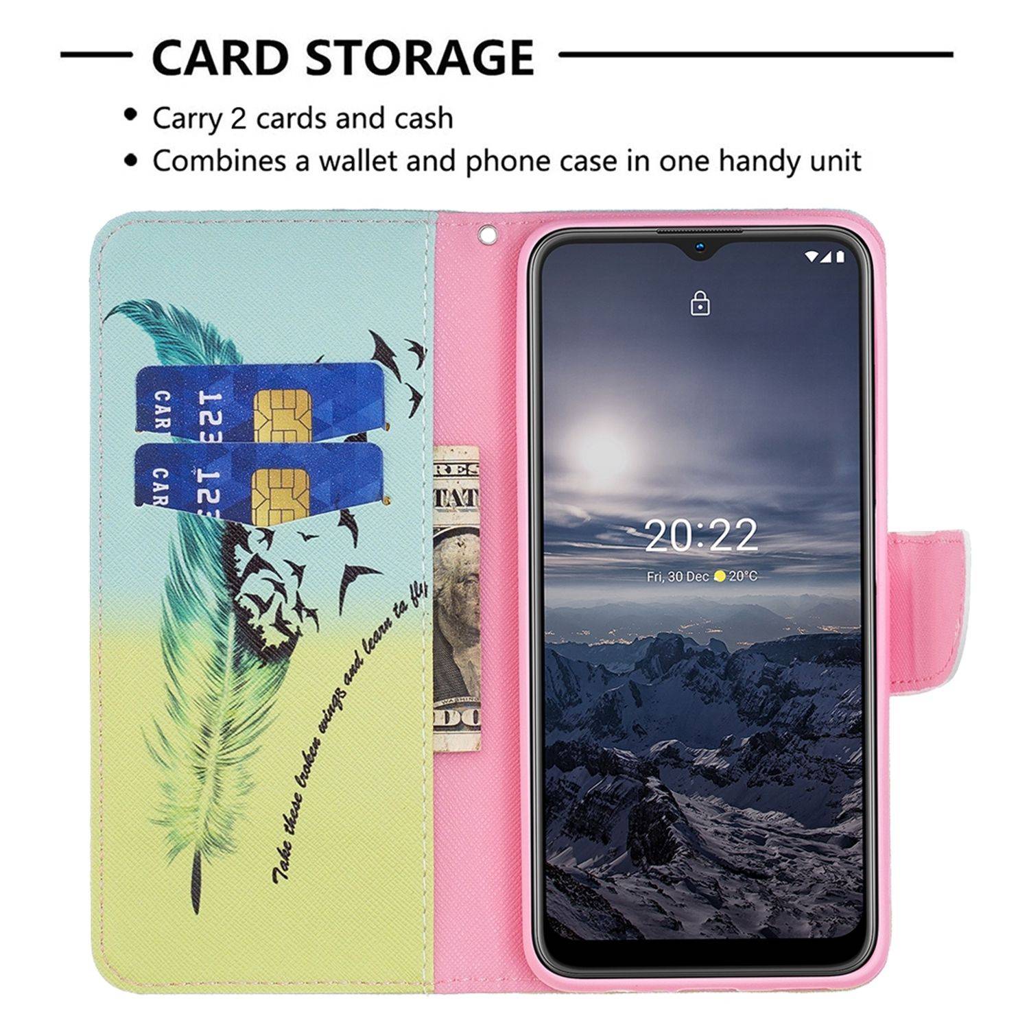 Hülle kompatibel mit Nokia G21 / G11 Kunstleder Handyhülle - Handy Case Feder