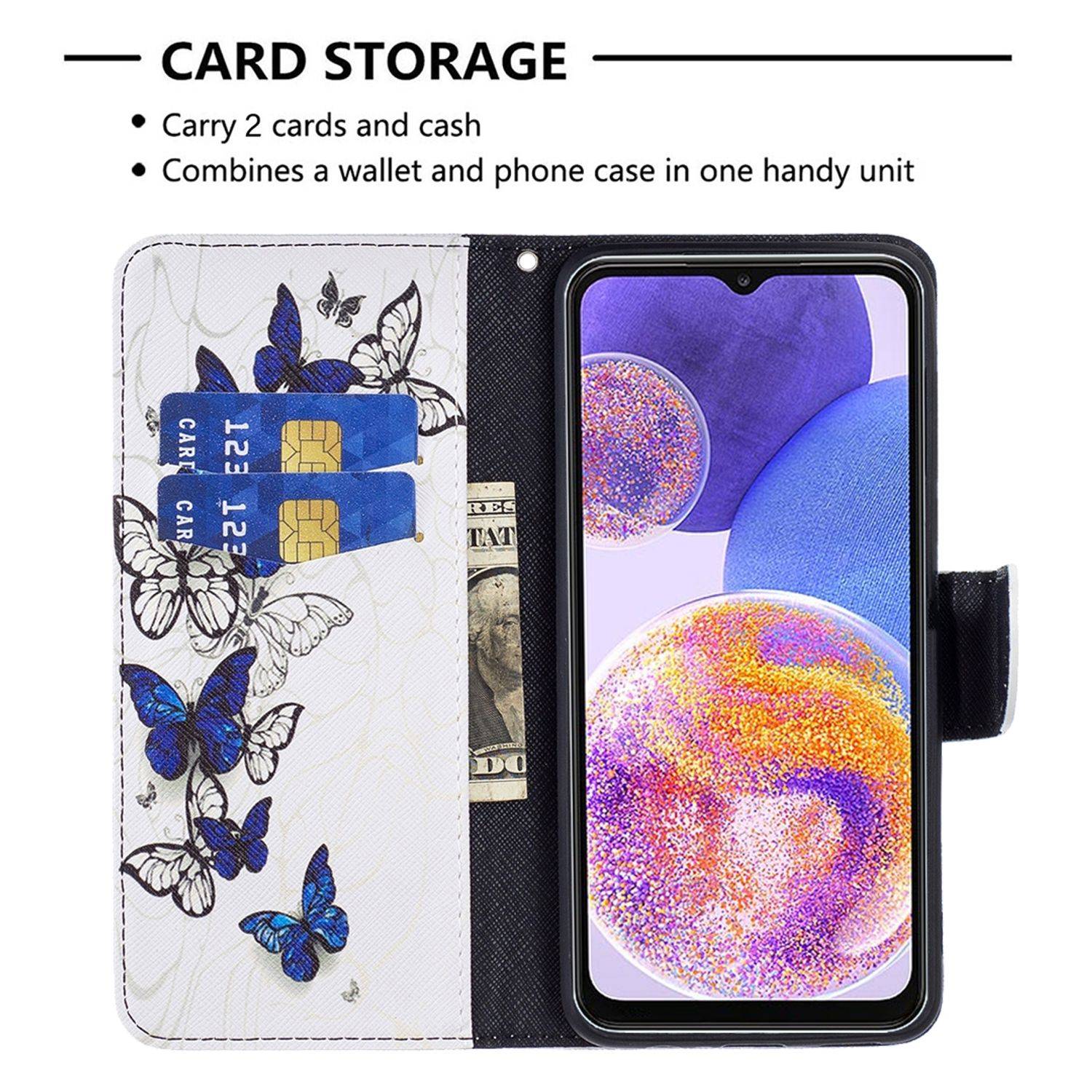 Hülle kompatibel mit Samsung Galaxy A23 Kunstleder Handyhülle - Handy Case Schmetterlinge