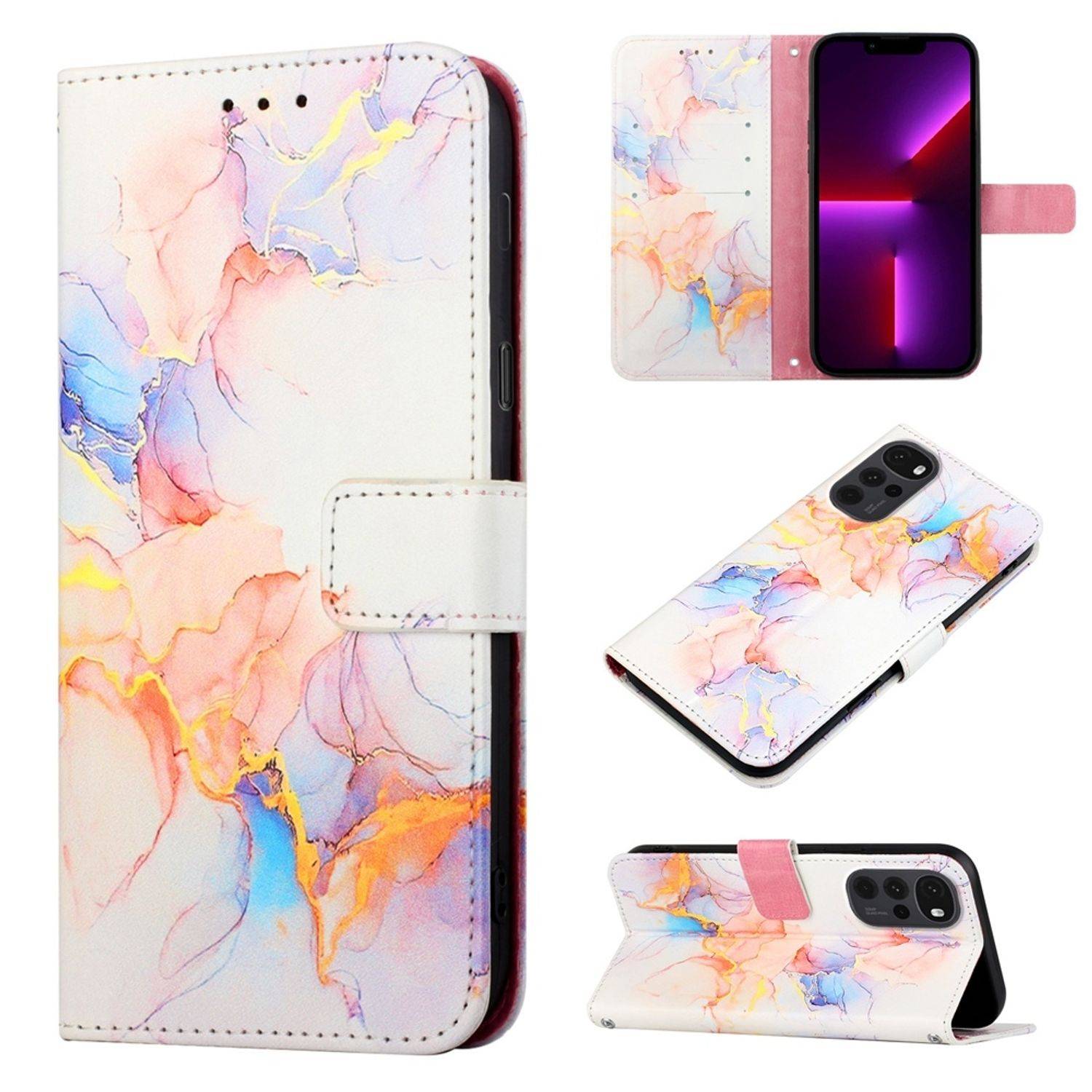 Hülle kompatibel mit Motorola Moto G22 Kunstleder Handyhülle - Handy Case Galaxy Marmor White