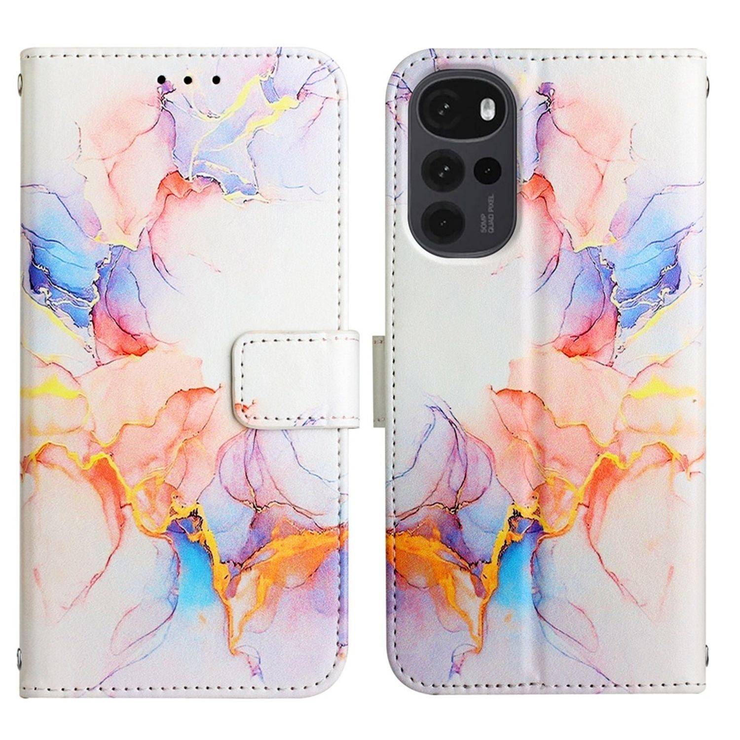 Hülle kompatibel mit Motorola Moto G22 Kunstleder Handyhülle - Handy Case Galaxy Marmor White