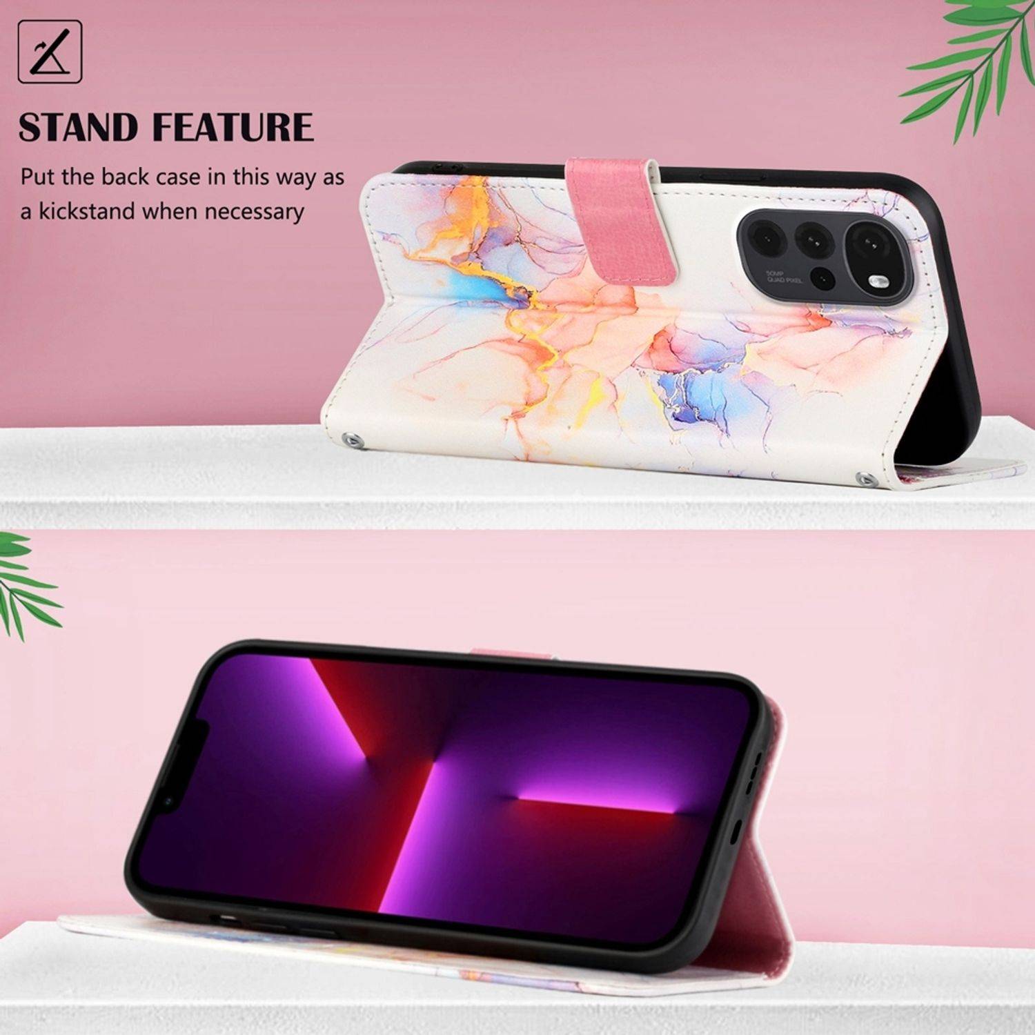 Hülle kompatibel mit Motorola Moto G22 Kunstleder Handyhülle - Handy Case Galaxy Marmor White