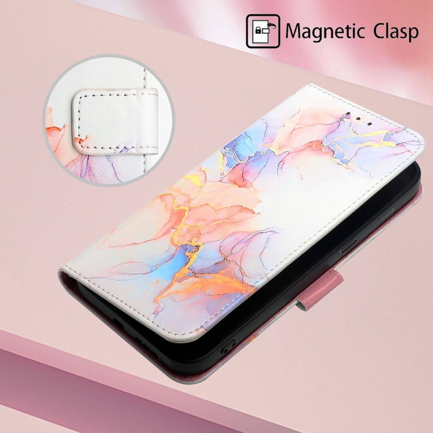 Hülle kompatibel mit Motorola Moto G22 Kunstleder Handyhülle - Handy Case Galaxy Marmor White