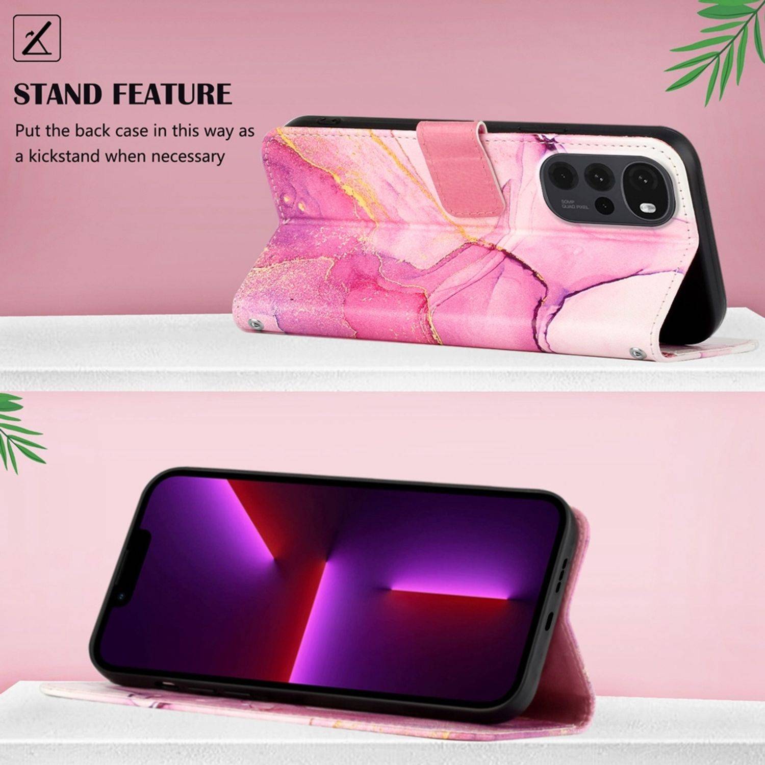 Hülle kompatibel mit Motorola Moto G22 Kunstleder Handyhülle - Handy Case Rosa Lila Gold