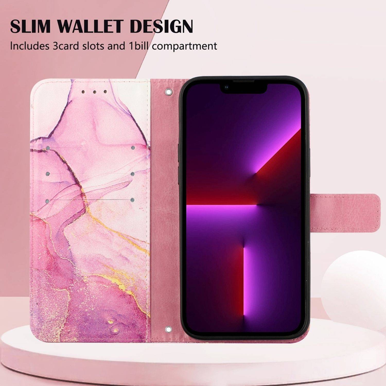 Hülle kompatibel mit Motorola Moto G22 Kunstleder Handyhülle - Handy Case Rosa Lila Gold