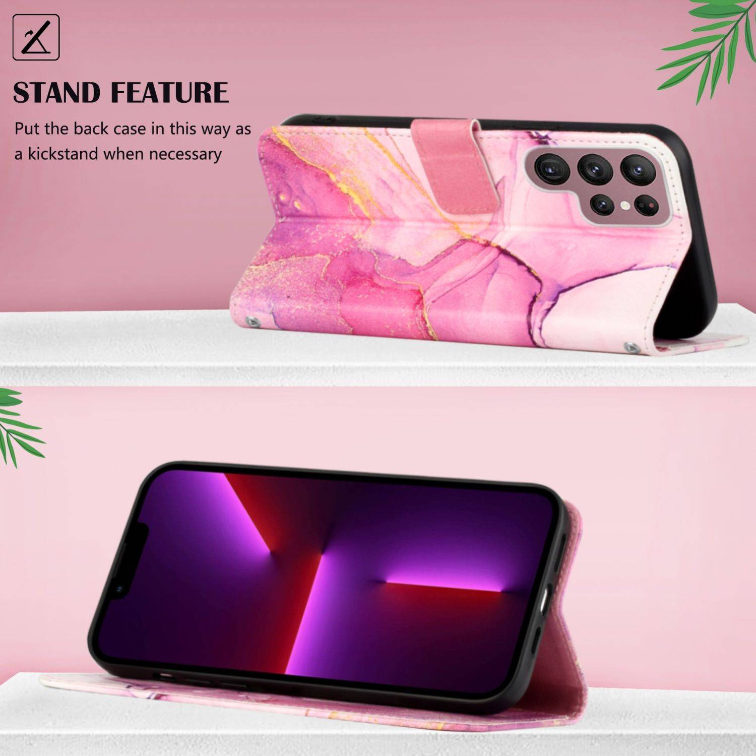 Hülle kompatibel mit Samsung Galaxy S22 Ultra 5G Kunstleder Handyhülle - Handy Case Rosa Lila Gold