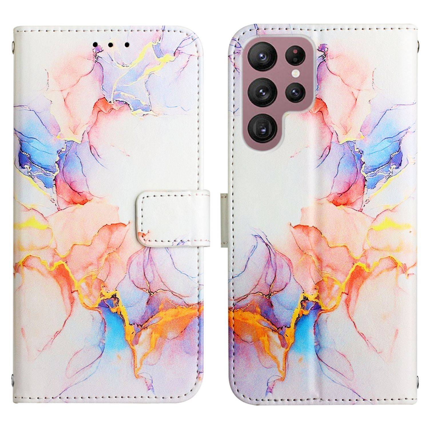Hülle kompatibel mit Samsung Galaxy S22 Ultra 5G Kunstleder Handyhülle - Handy Case Galaxy Marmor White