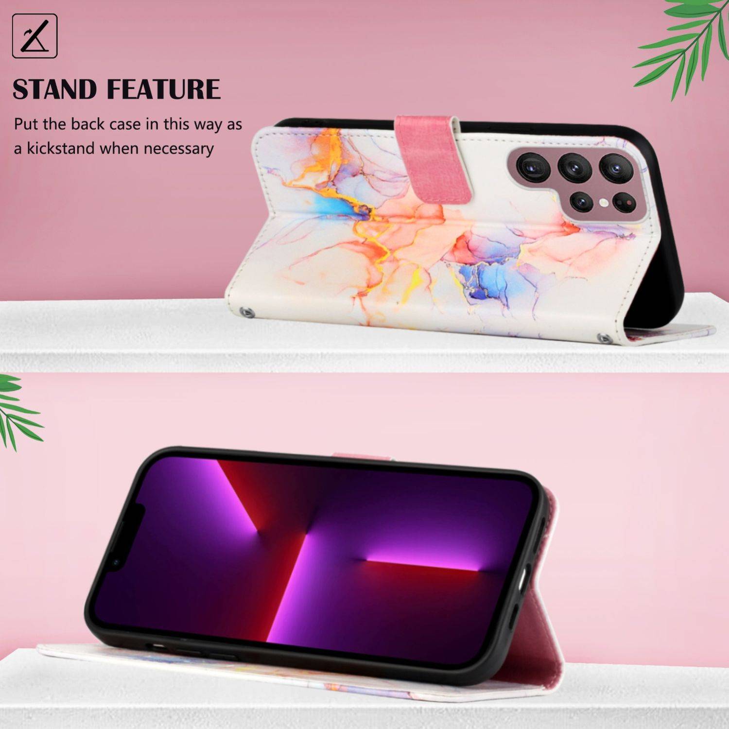 Hülle kompatibel mit Samsung Galaxy S22 Ultra 5G Kunstleder Handyhülle - Handy Case Galaxy Marmor White