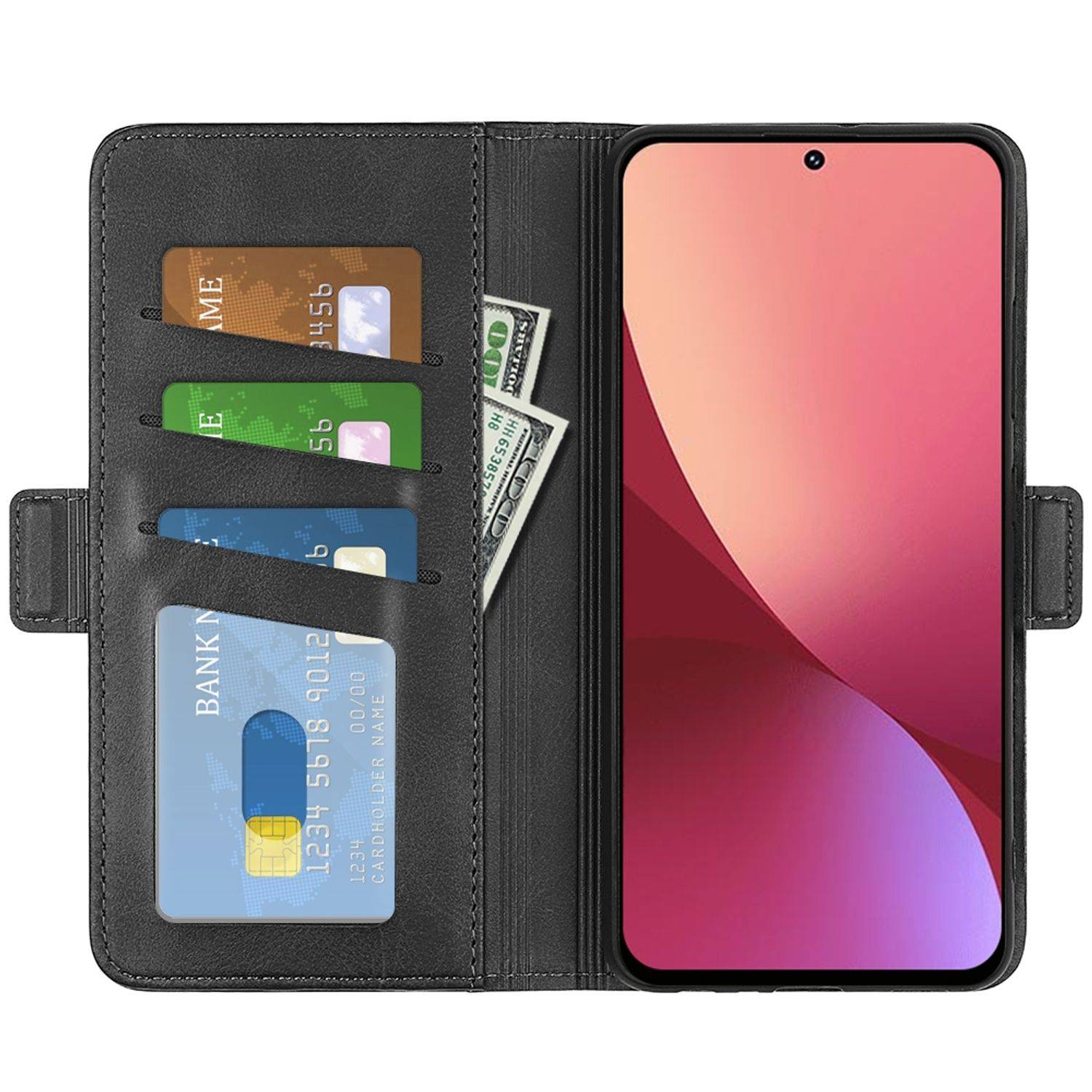 Hülle kompatibel mit Xiaomi 12 Pro Kunstleder Handyhülle - Handy Case Schwarz