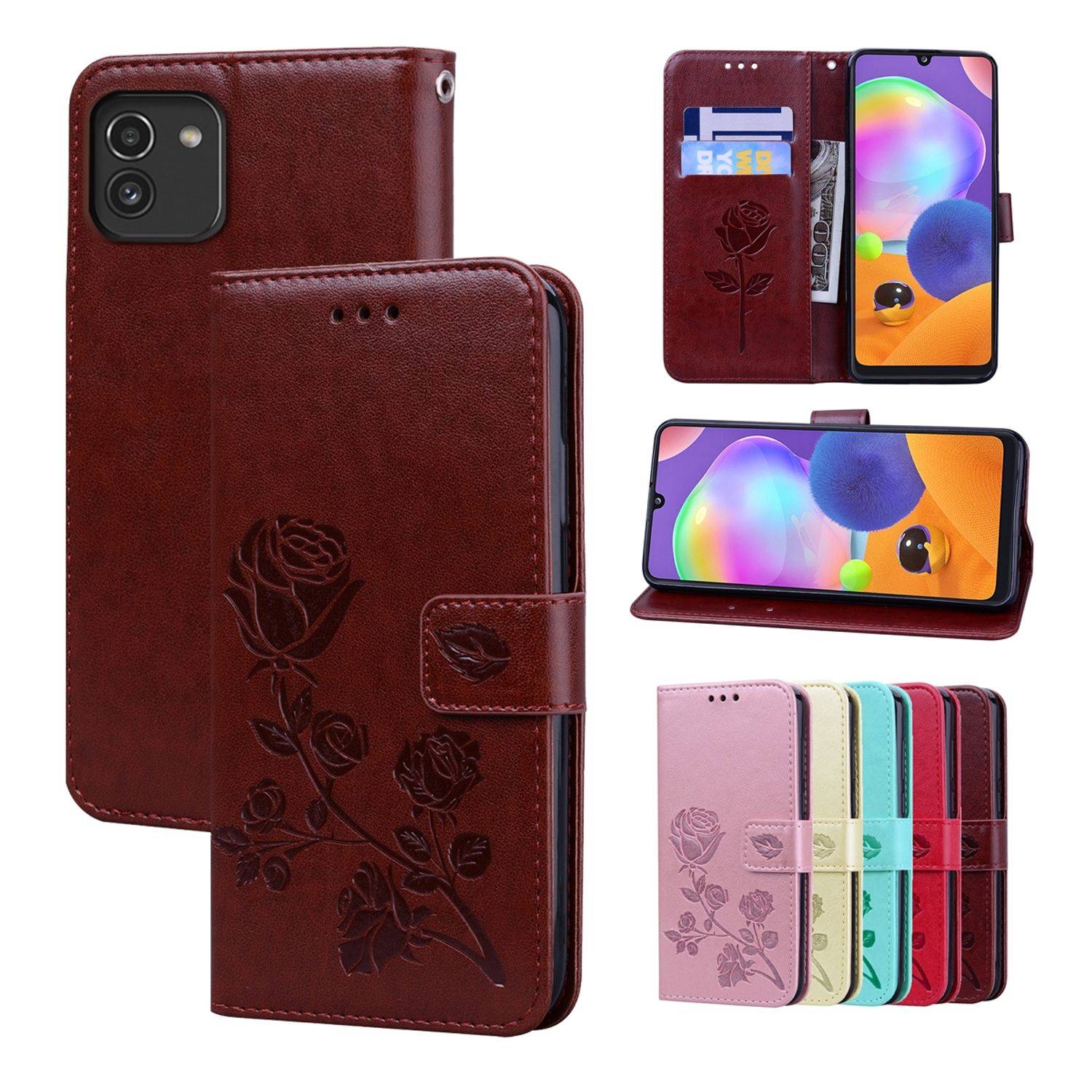 Hülle kompatibel mit Samsung Galaxy A03 Kunstleder Handyhülle - Handy Case Braun
