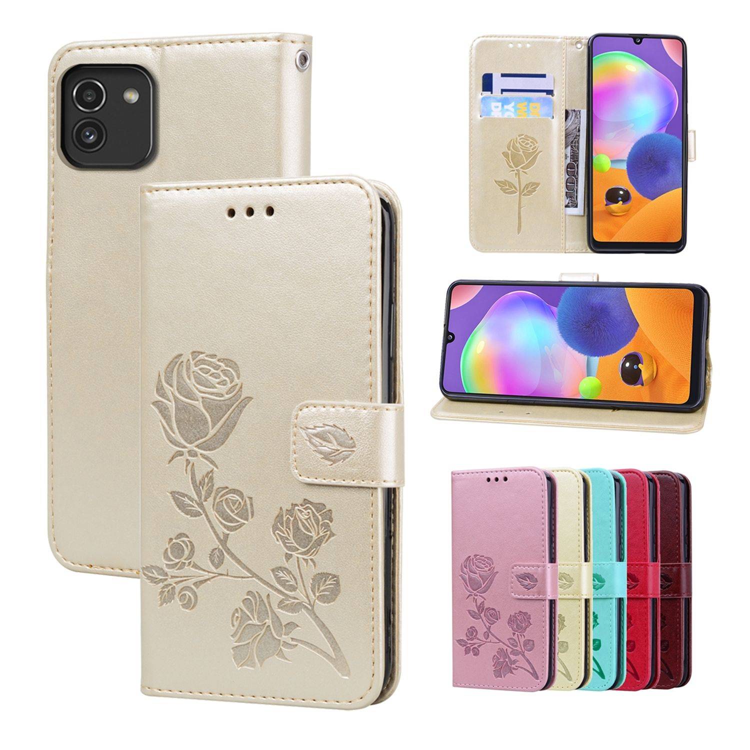 Hülle kompatibel mit Samsung Galaxy A03 Kunstleder Handyhülle - Handy Case Gold