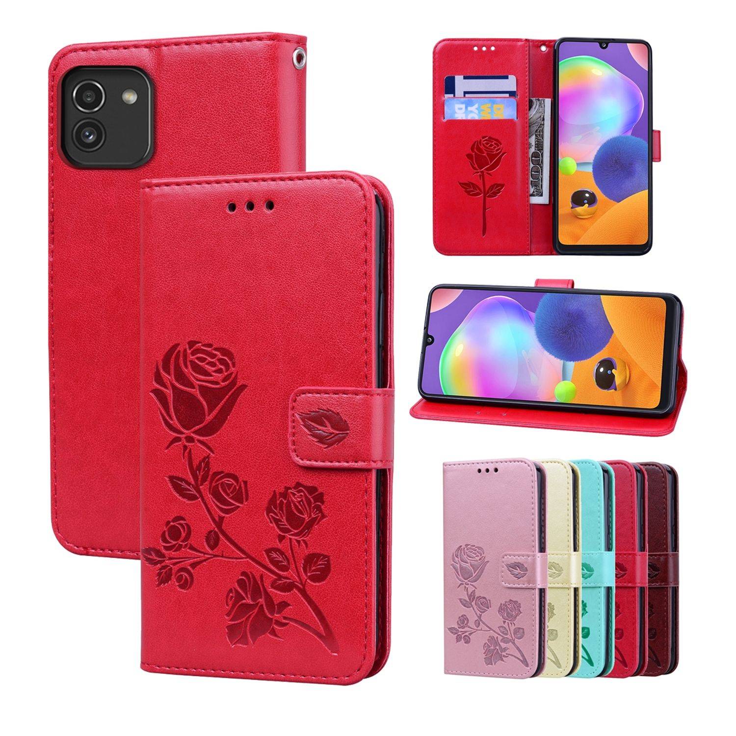 Hülle kompatibel mit Samsung Galaxy A03 Kunstleder Handyhülle - Handy Case Rot