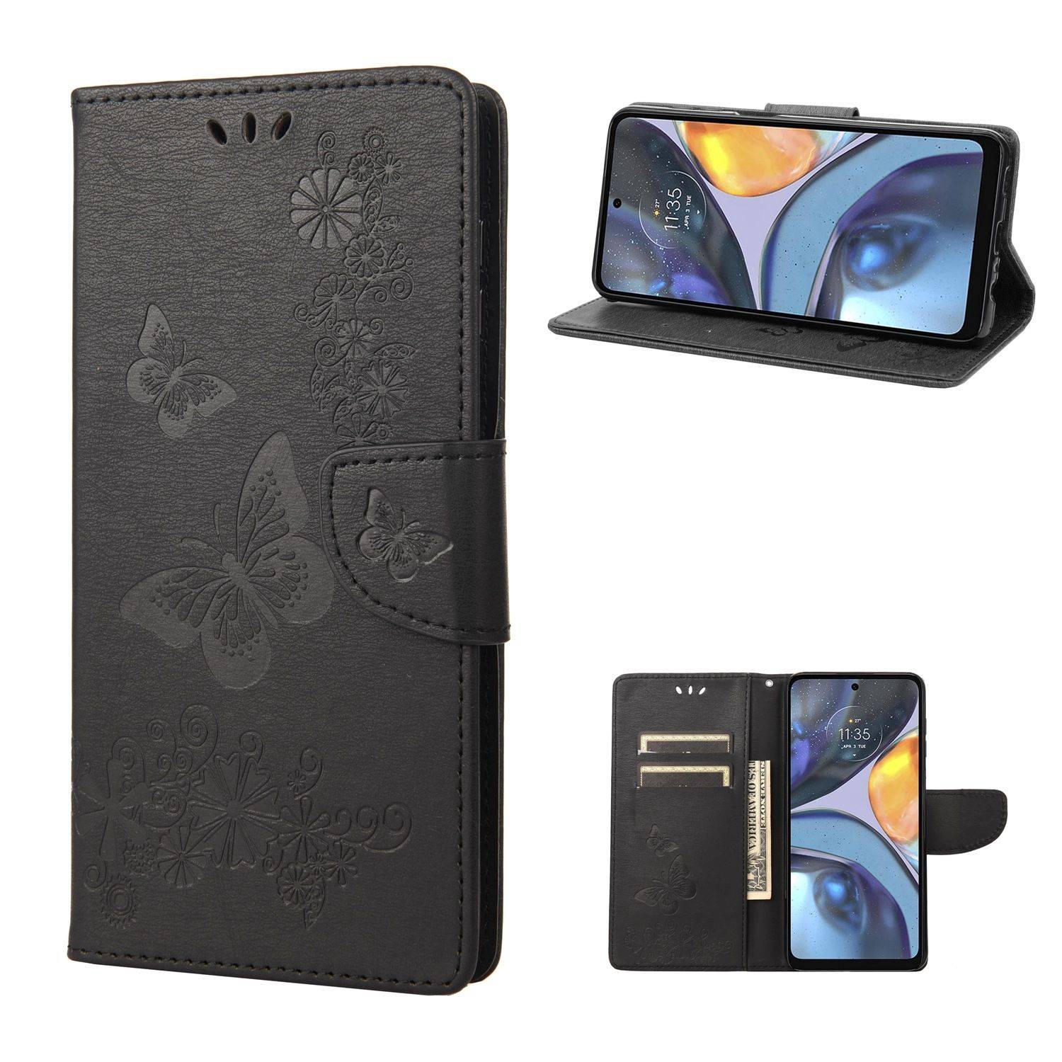 Hülle kompatibel mit Motorola Moto G22 Kunstleder Handyhülle - Handy Case Schwarz