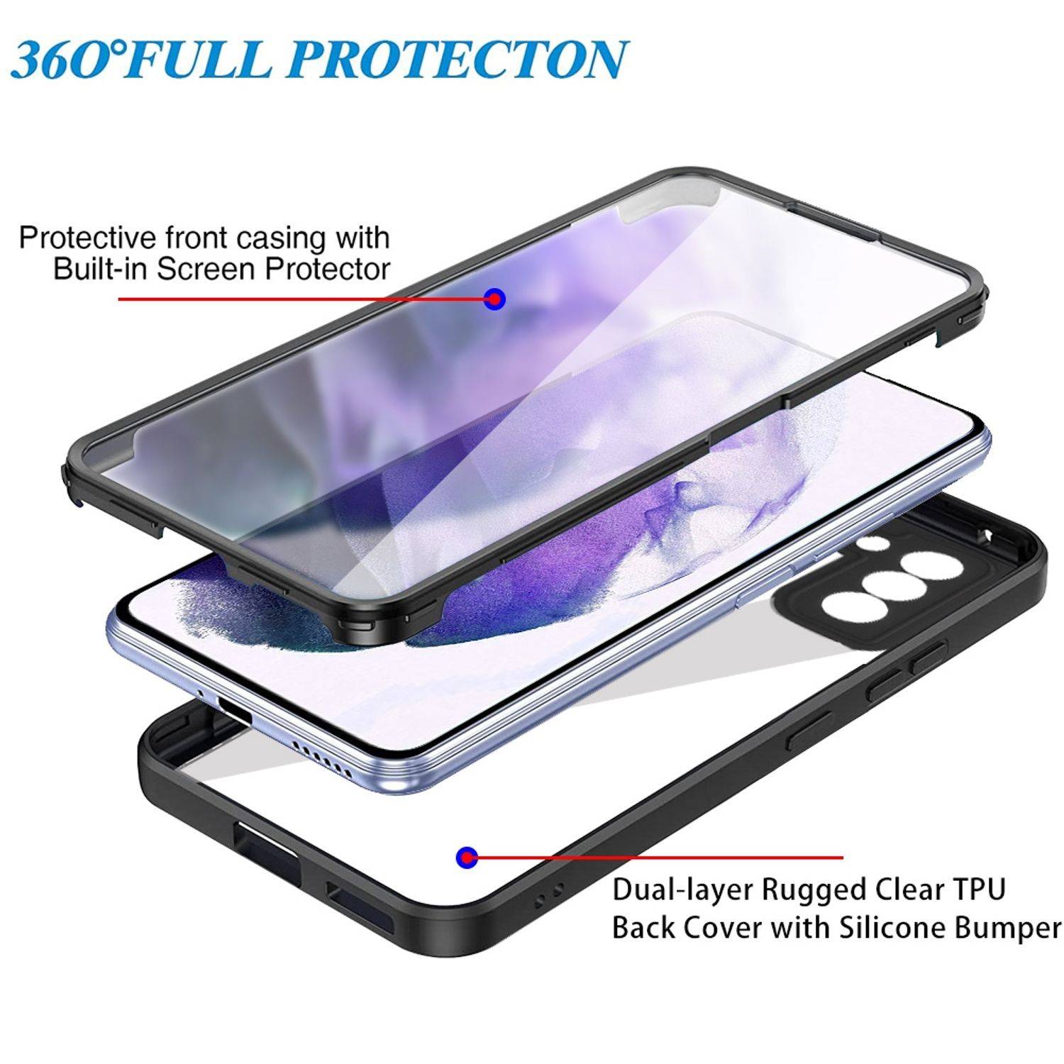 Hülle kompatibel mit Samsung Galaxy S22 5G Kunststoff Full Cover Handyhülle - Case Lila