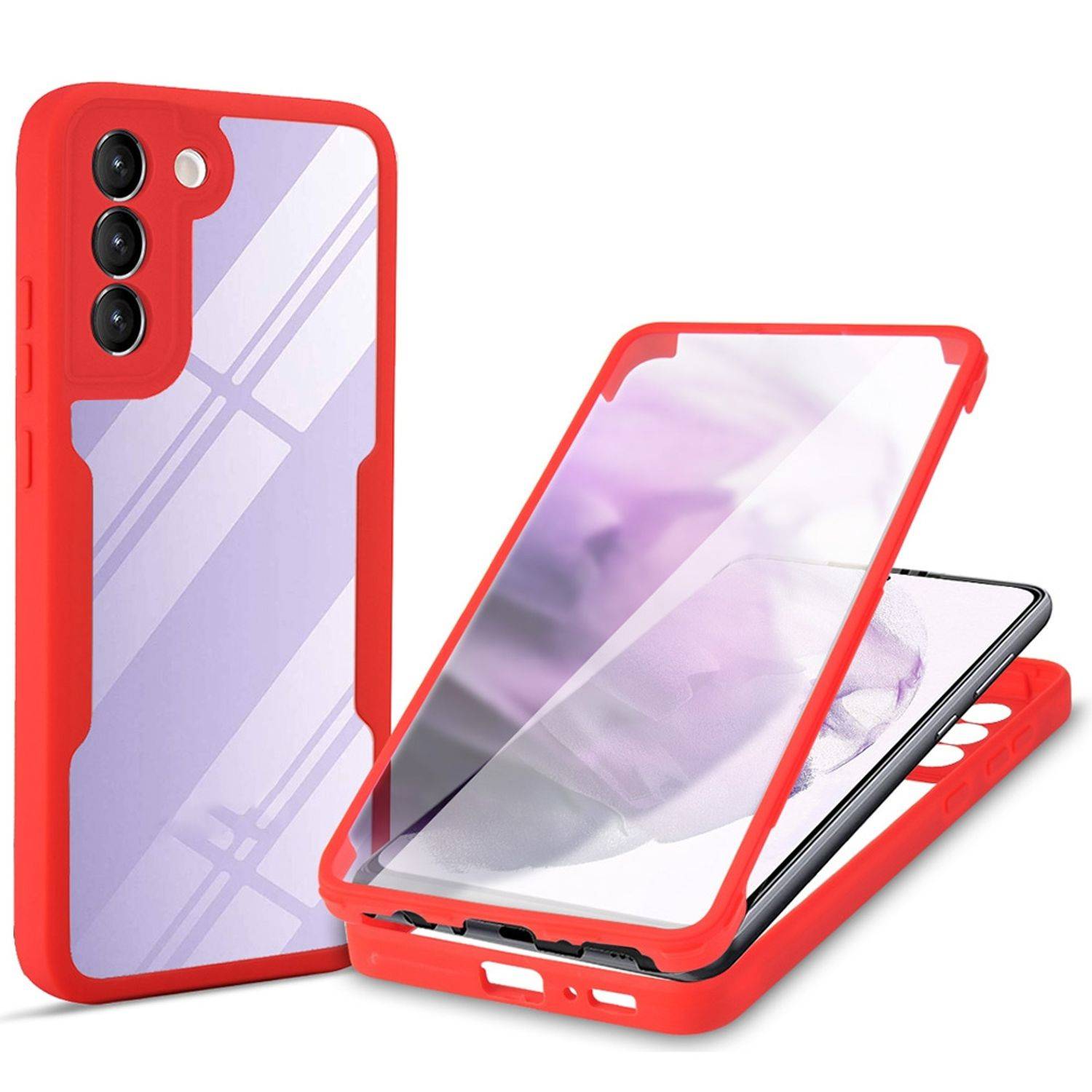 Hülle kompatibel mit Samsung Galaxy S22 5G Kunststoff Full Cover Handyhülle - Case Rot