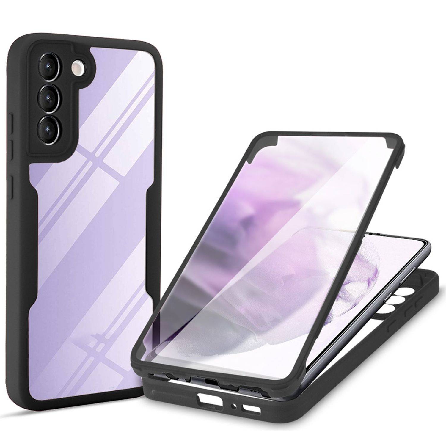 Hülle kompatibel mit Samsung Galaxy S22 5G Kunststoff Full Cover Handyhülle - Case Schwarz