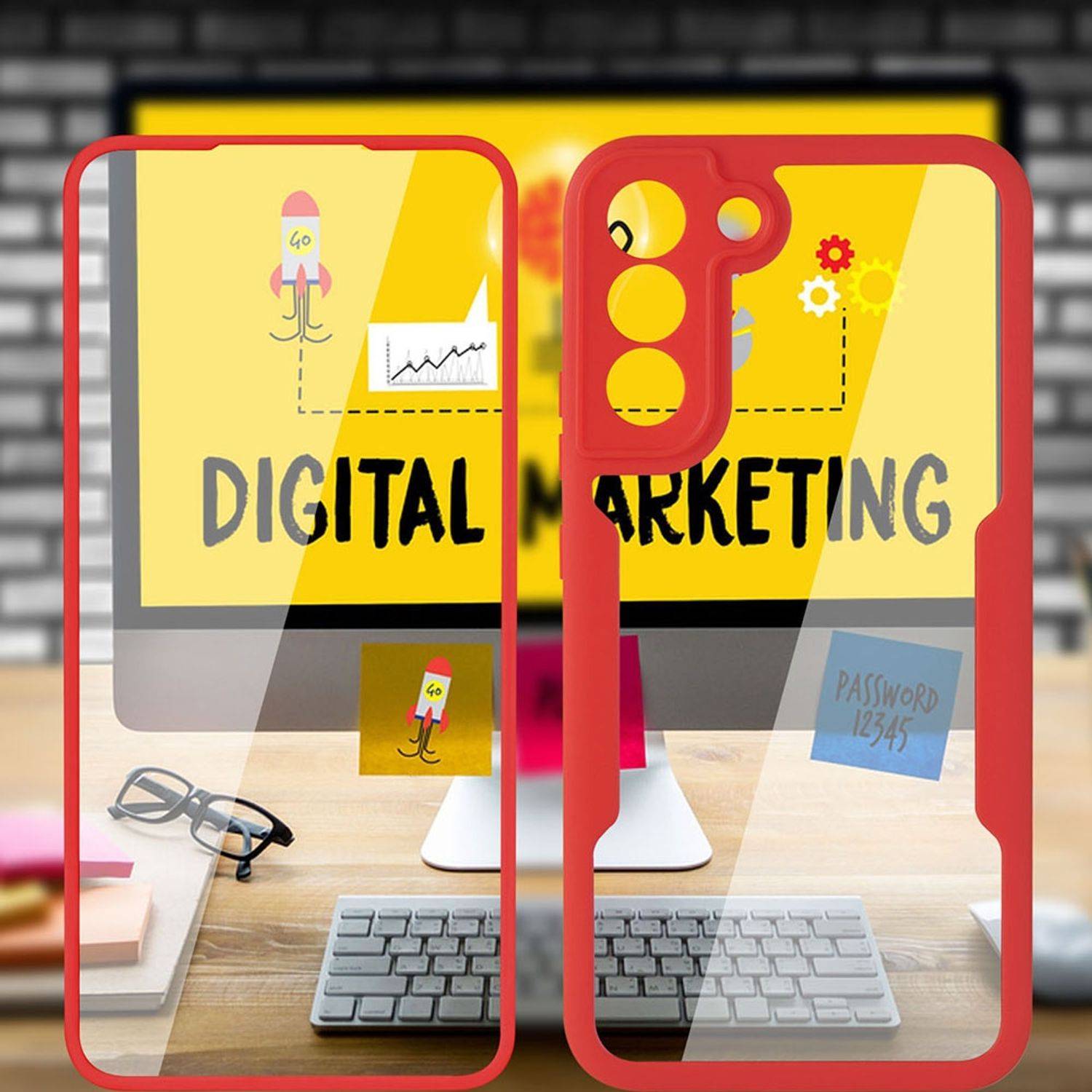 Hülle kompatibel mit Samsung Galaxy S22 5G Kunststoff Full Cover Handyhülle - Case Schwarz