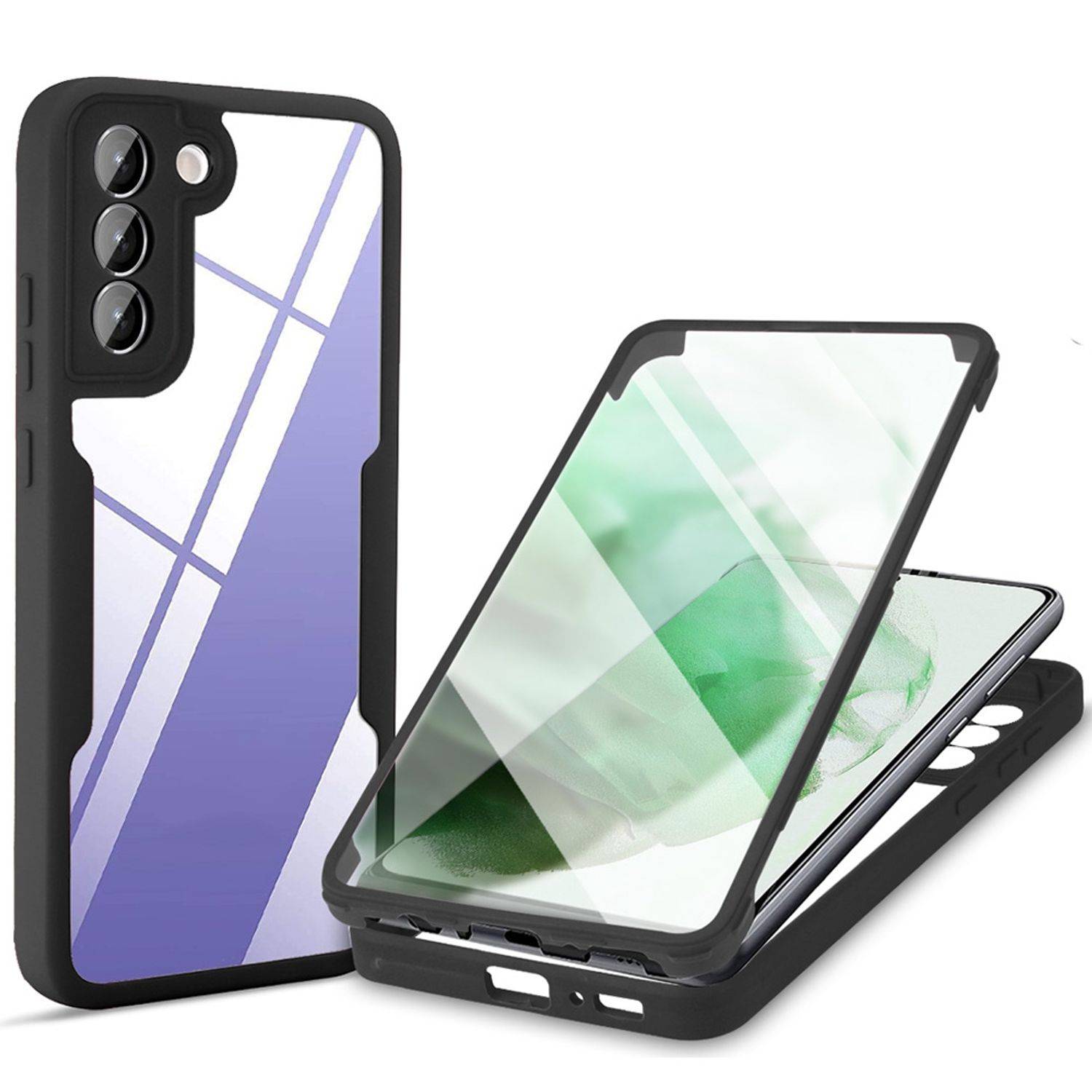 Hülle kompatibel mit Samsung Galaxy S22 Plus 5G Kunststoff Full Cover Handyhülle - Case Schwarz
