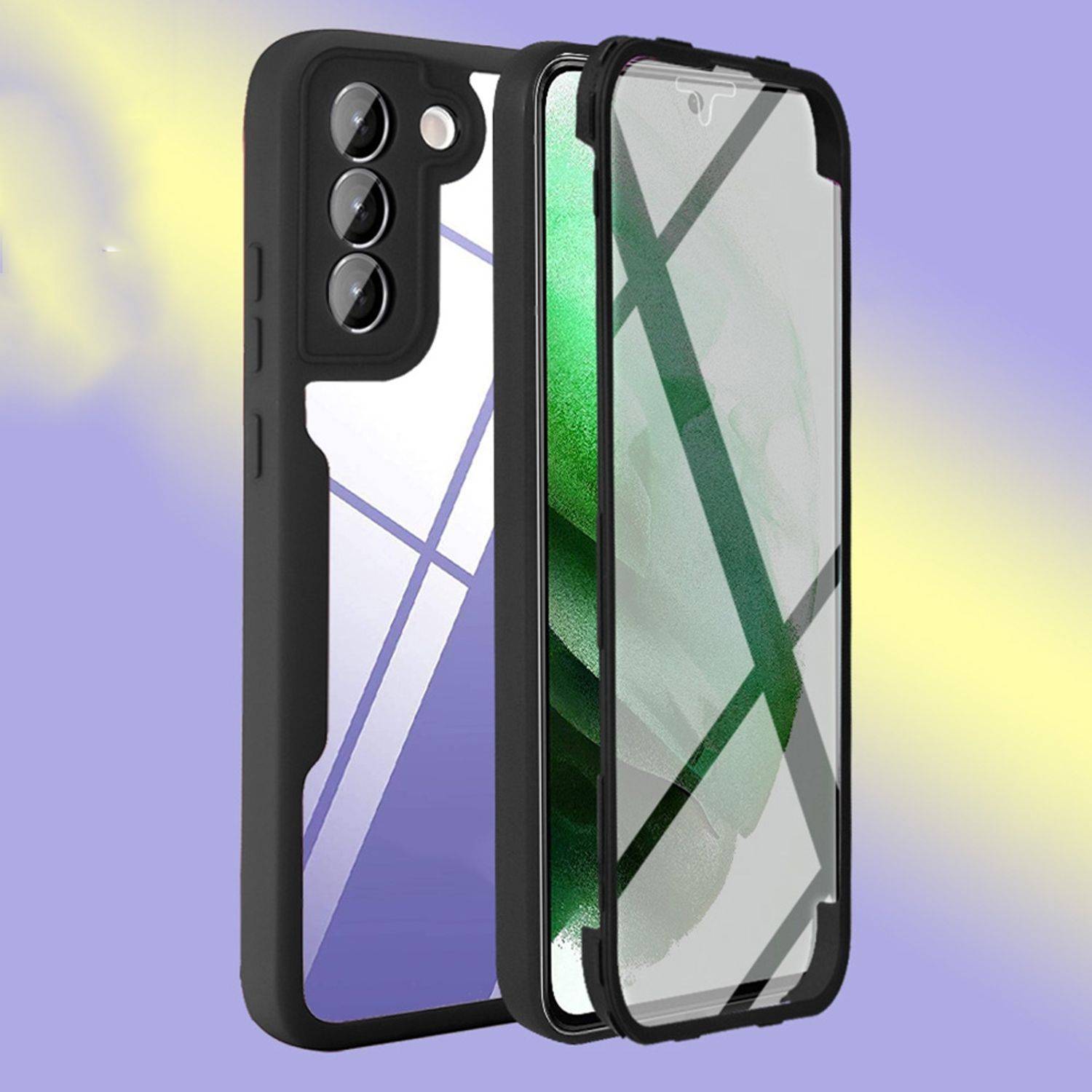 Hülle kompatibel mit Samsung Galaxy S22 Plus 5G Kunststoff Full Cover Handyhülle - Case Schwarz