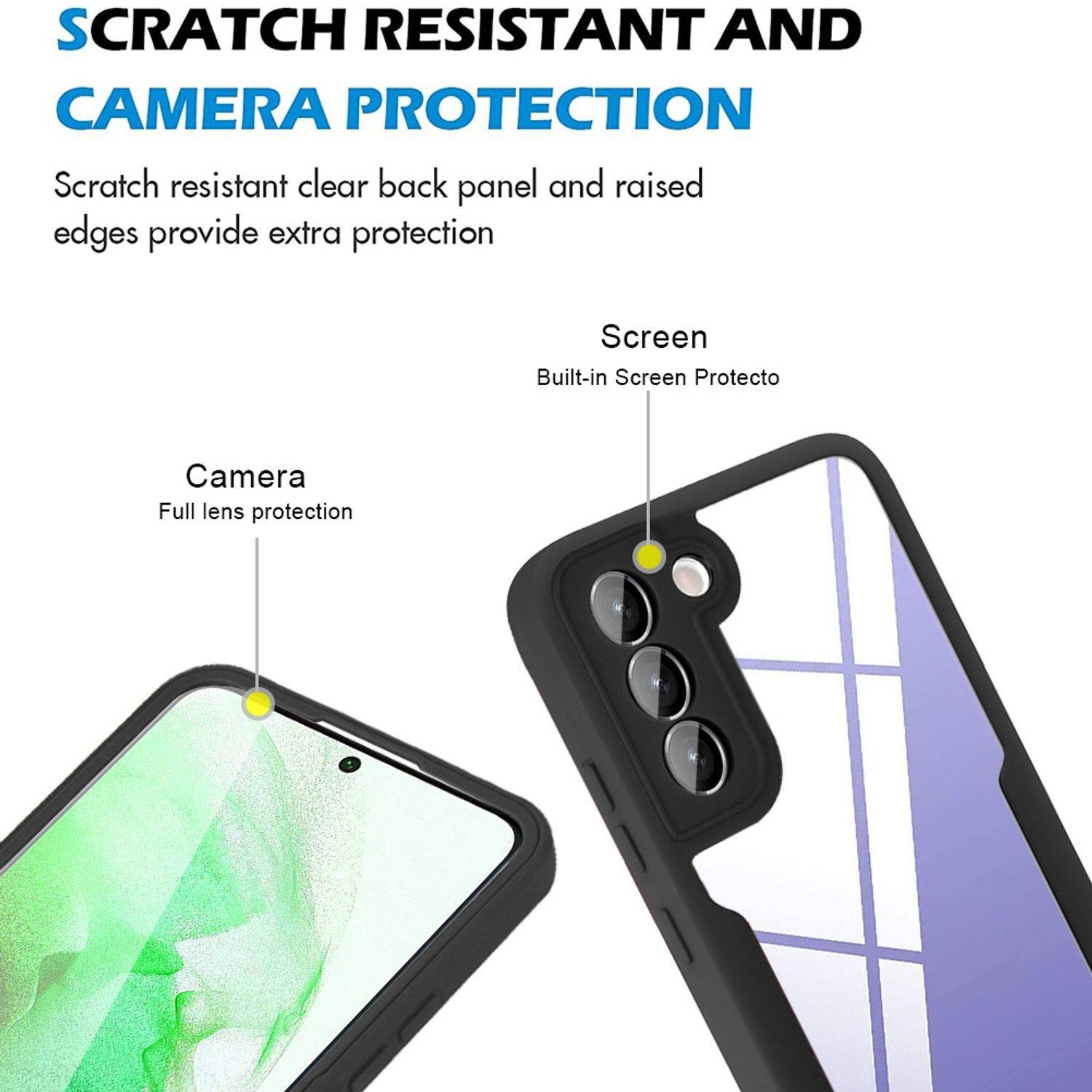 Hülle kompatibel mit Samsung Galaxy S22 Plus 5G Kunststoff Full Cover Handyhülle - Case Schwarz
