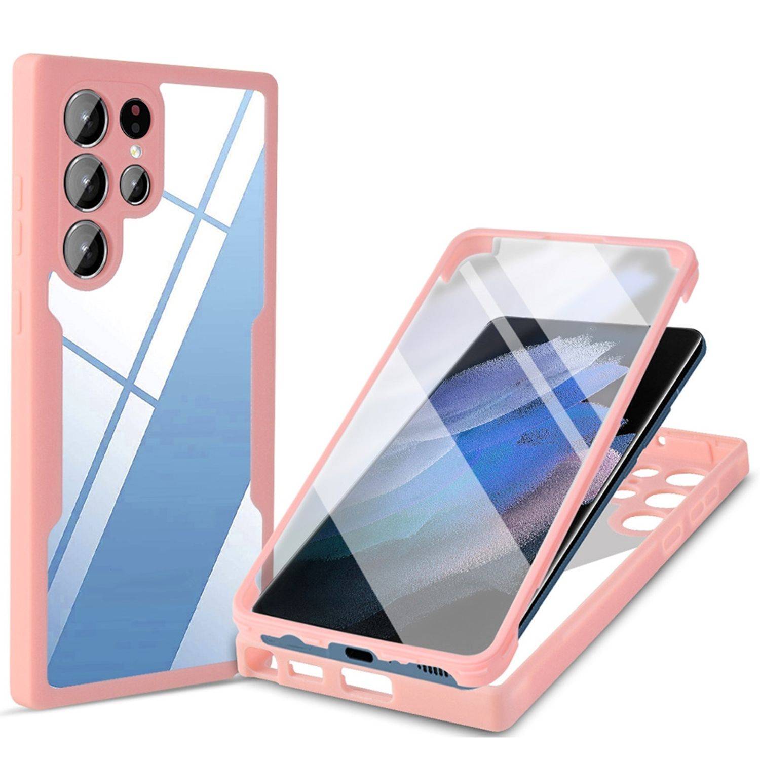 Hülle kompatibel mit Samsung Galaxy S22 Ultra 5G Kunststoff Full Cover Handyhülle - Case Rosa