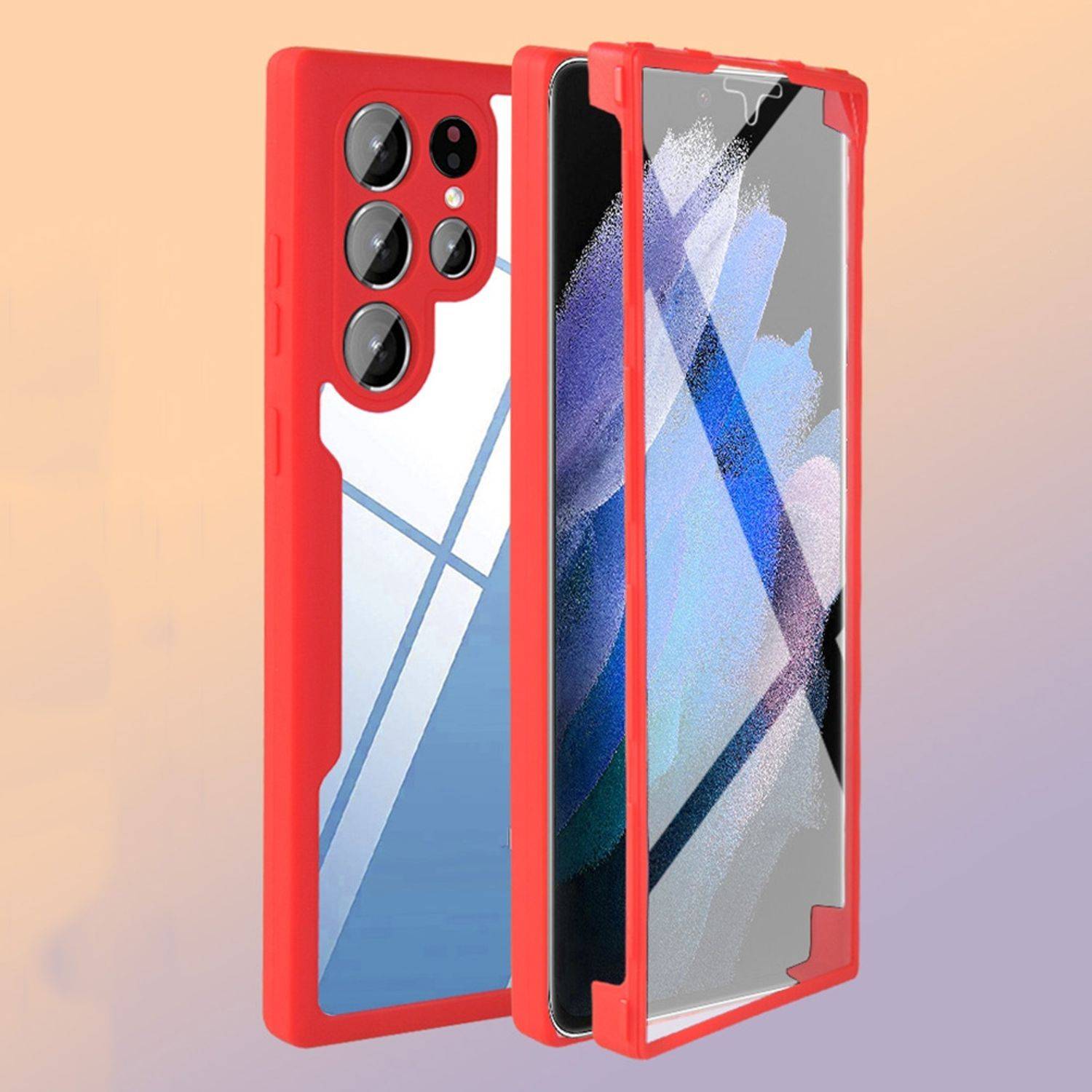 Hülle kompatibel mit Samsung Galaxy S22 Ultra 5G Kunststoff Full Cover Handyhülle - Case Rosa