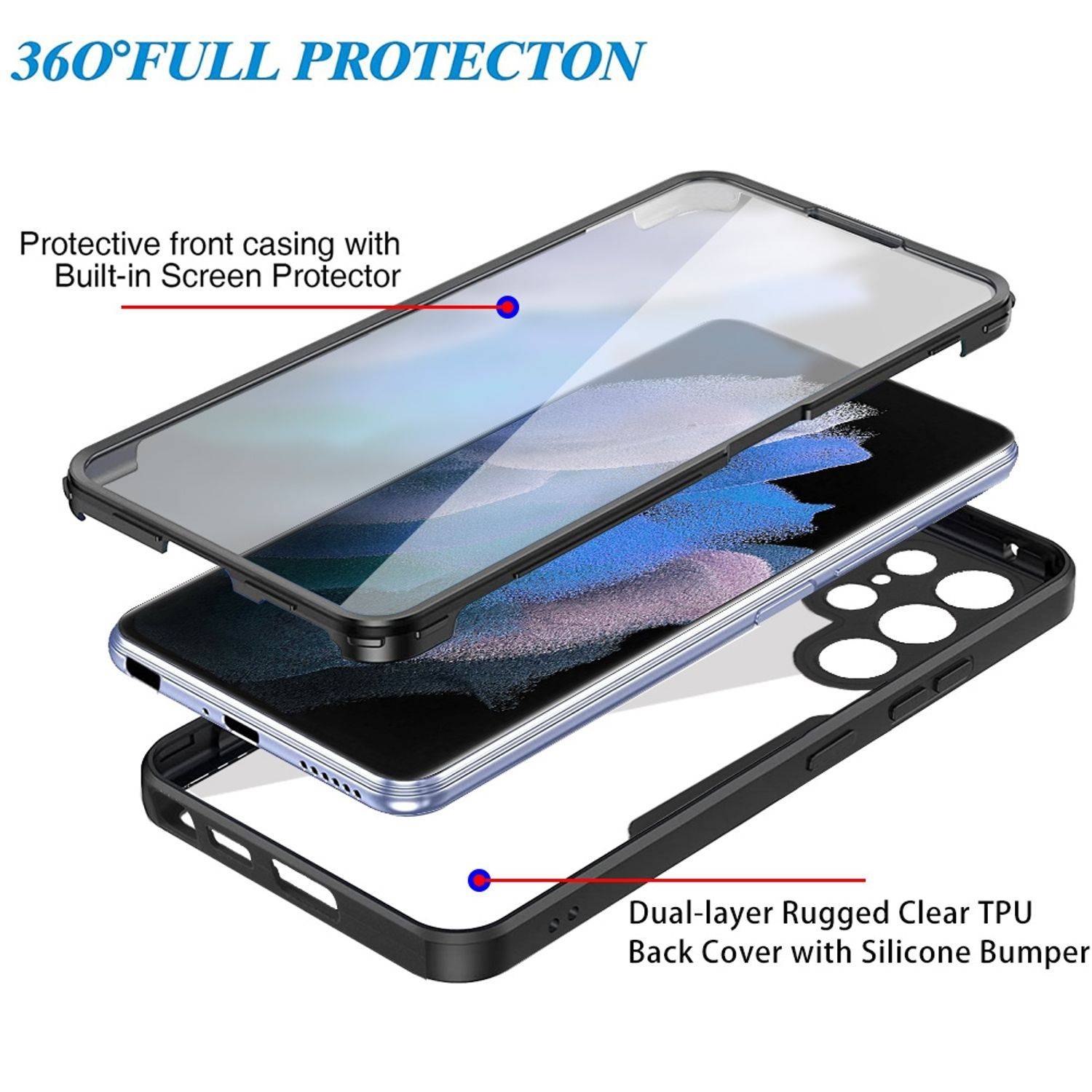 Hülle kompatibel mit Samsung Galaxy S22 Ultra 5G Kunststoff Full Cover Handyhülle - Case Rosa