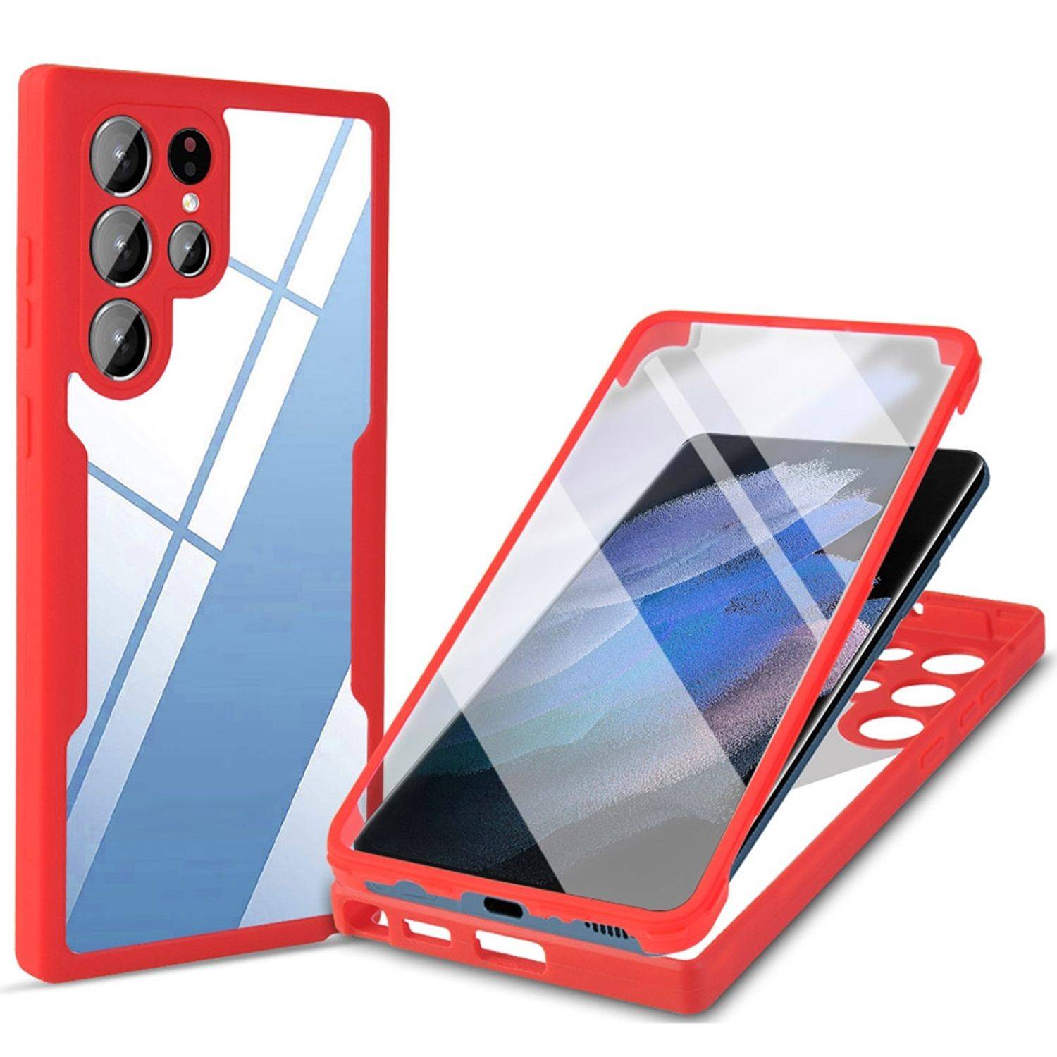 Hülle kompatibel mit Samsung Galaxy S22 Ultra 5G Kunststoff Full Cover Handyhülle - Case Rot