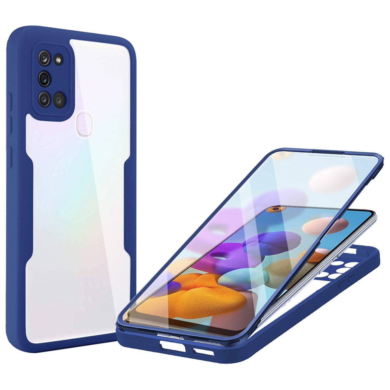 Hülle kompatibel mit Samsung Galaxy A21s Kunststoff Full Cover Handyhülle - Case Blau