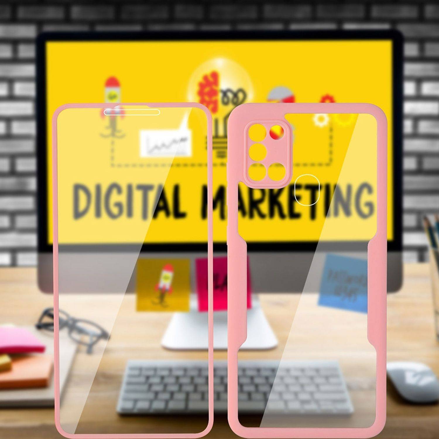 Hülle kompatibel mit Samsung Galaxy A21s Kunststoff Full Cover Handyhülle - Case Blau