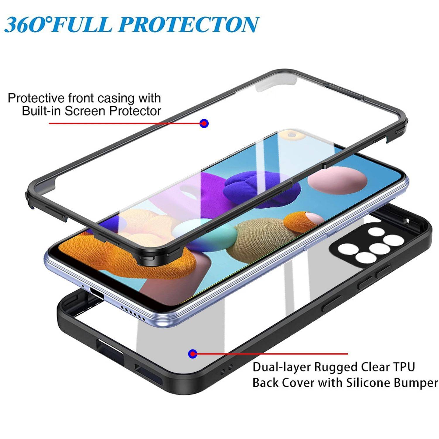 Hülle kompatibel mit Samsung Galaxy A21s Kunststoff Full Cover Handyhülle - Case Blau