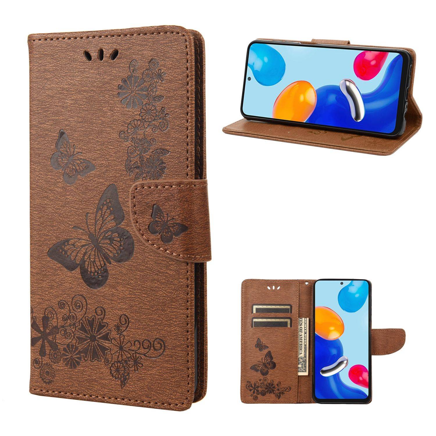 Hülle kompatibel mit Xiaomi Redmi Note 11 / Note 11S Global Kunstleder Handyhülle - Handy Case Braun