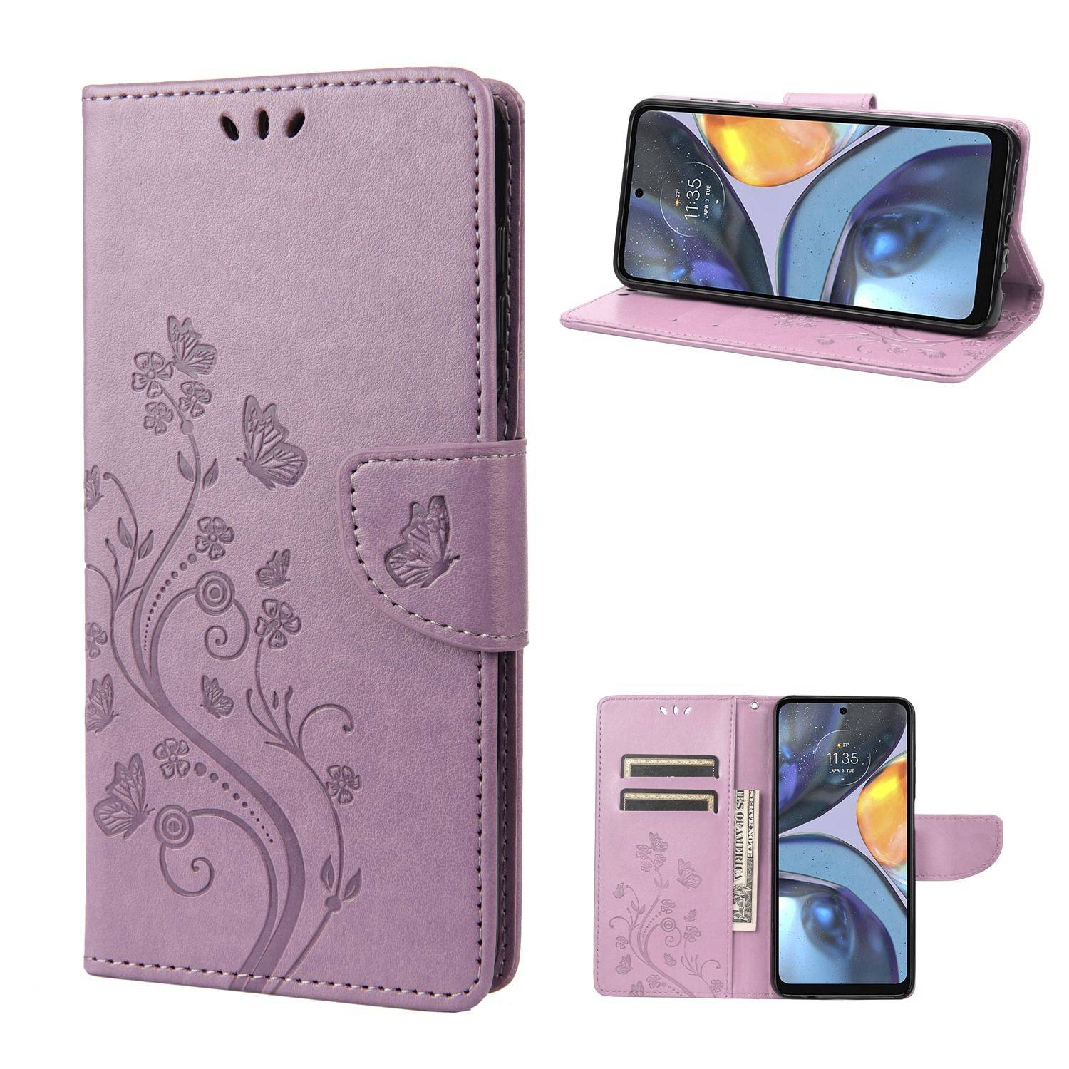 Hülle kompatibel mit Motorola Moto G22 Kunstleder Handyhülle - Handy Case Helles Lila