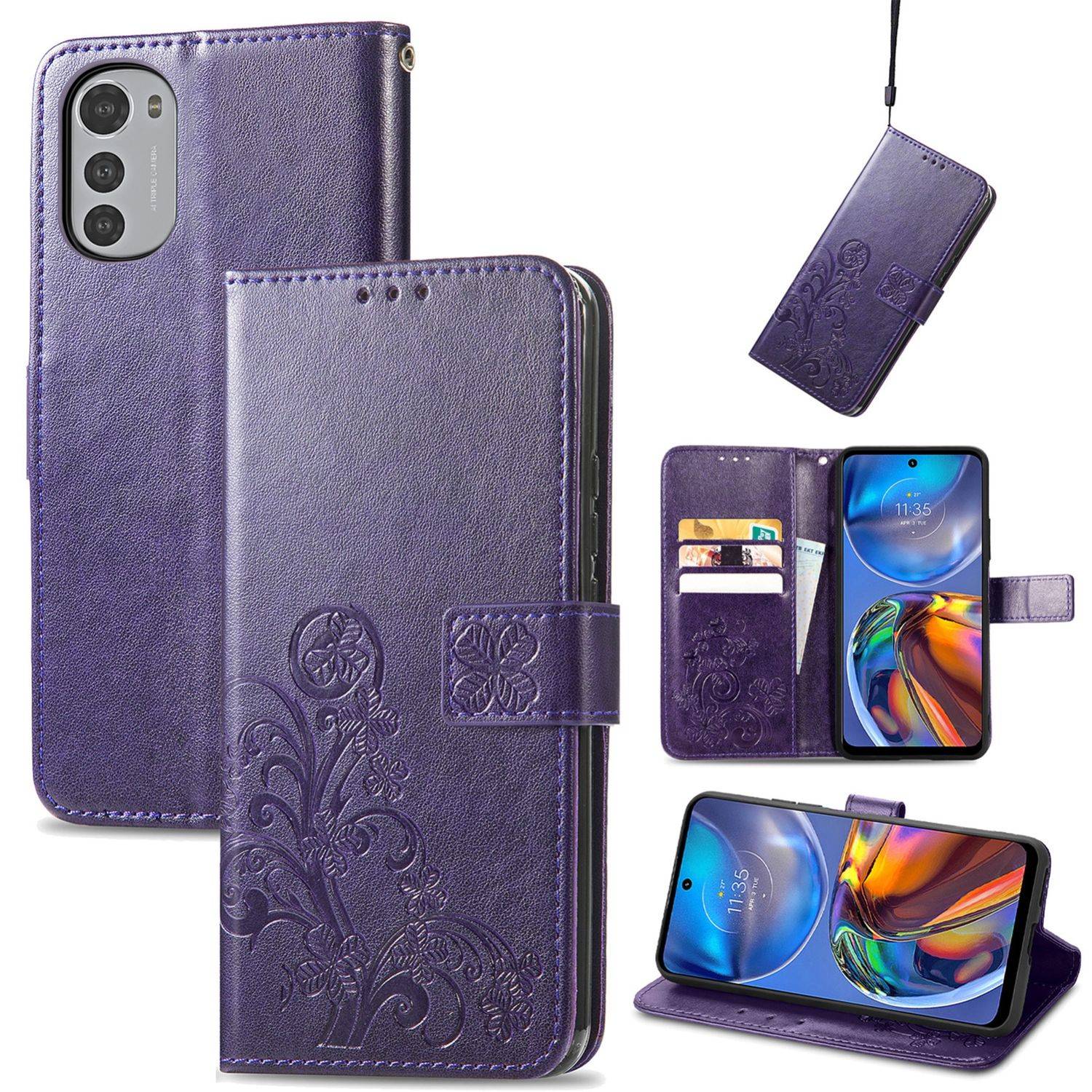 Hülle kompatibel mit Motorola Moto E32 Kunstleder Handyhülle - Handy Case Violett