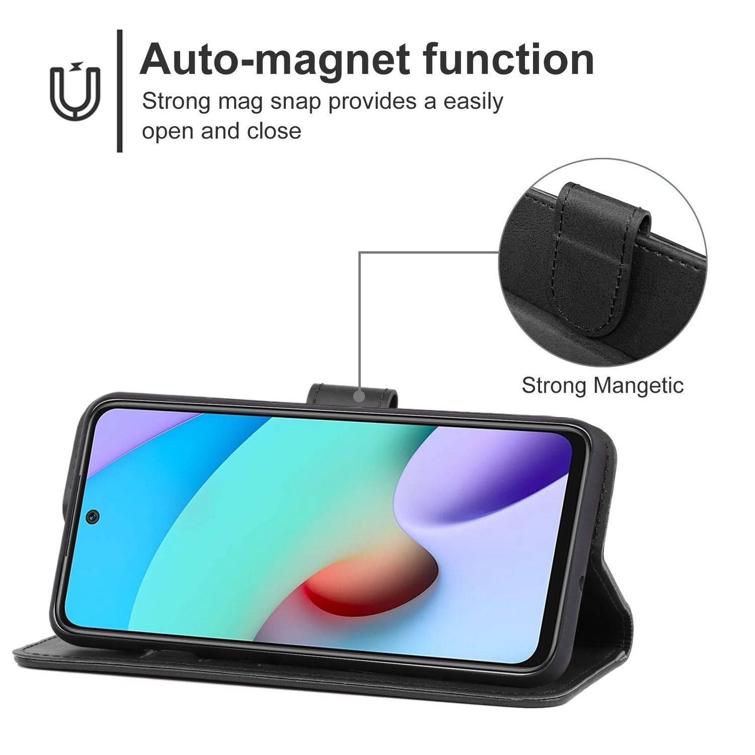 Hülle kompatibel mit Xiaomi Redmi 10 2022 Kunstleder Handyhülle - Handy Case Schwarz