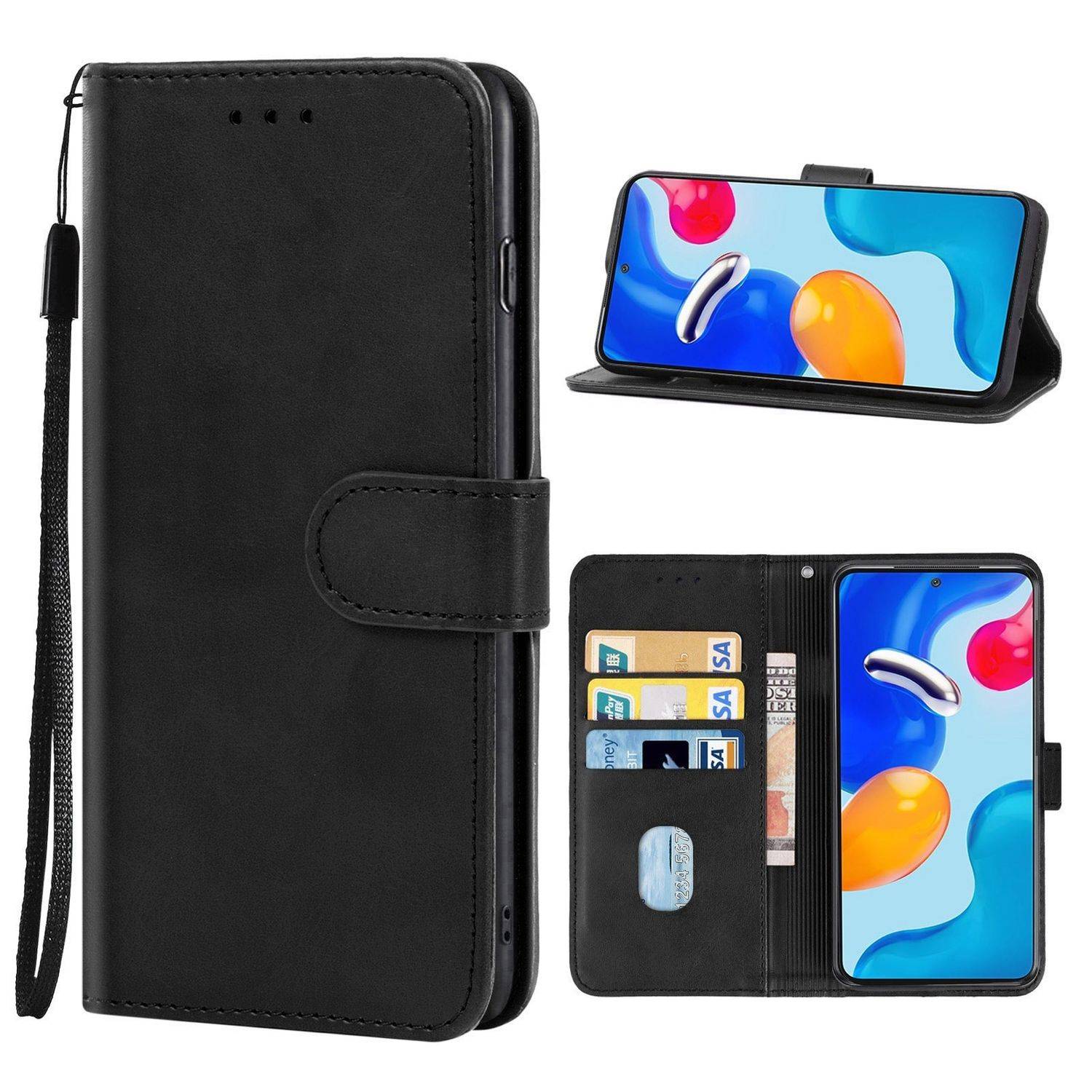 Hülle kompatibel mit Xiaomi Redmi Note 11S Kunstleder Handyhülle - Handy Case Schwarz