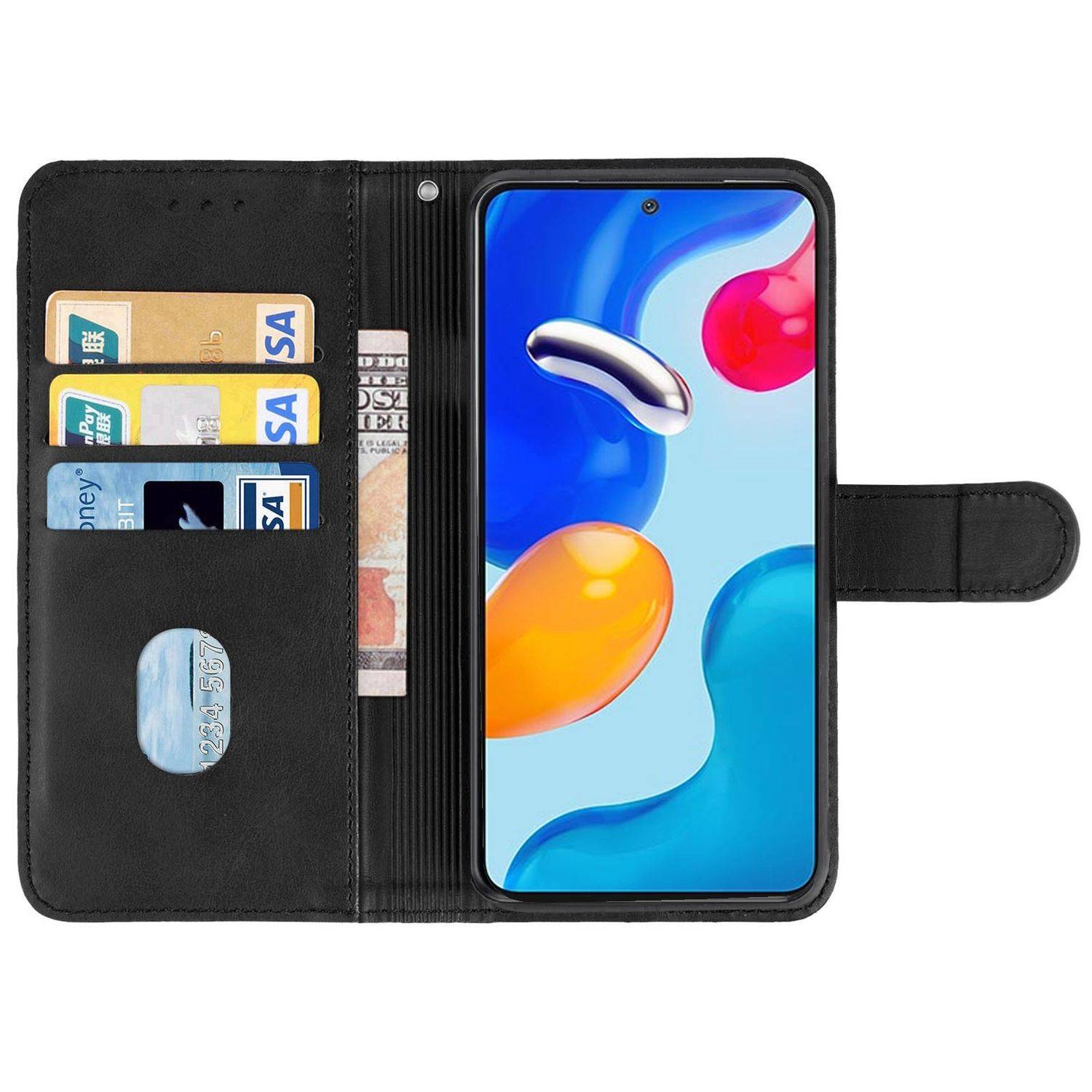 Hülle kompatibel mit Xiaomi Redmi Note 11S Kunstleder Handyhülle - Handy Case Schwarz