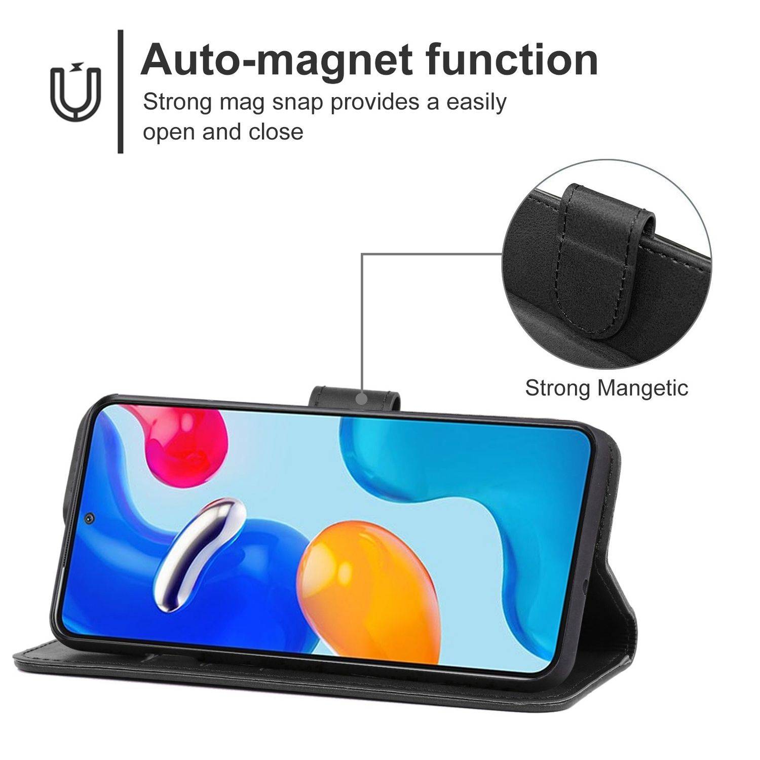 Hülle kompatibel mit Xiaomi Redmi Note 11S Kunstleder Handyhülle - Handy Case Schwarz