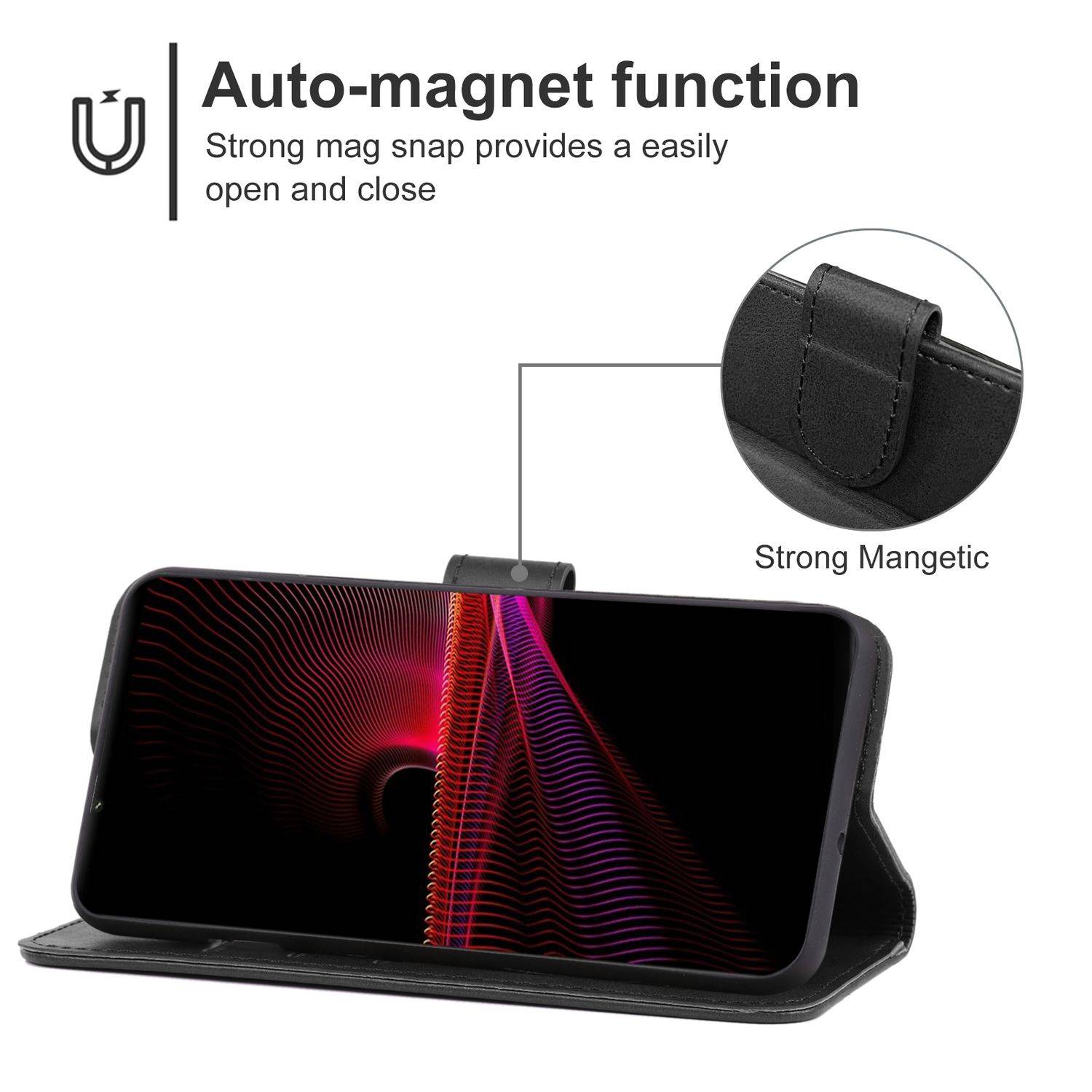 Hülle kompatibel mit Sony Xperia 1 IV Kunstleder Handyhülle - Handy Case Schwarz